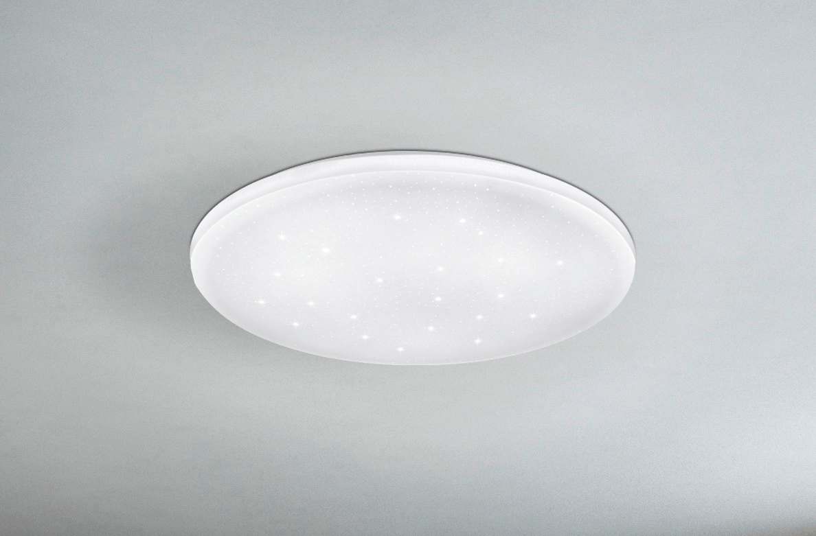EGLO LED Deckenleuchte »FRANIA-S Deckenlampe, weiß, Kristalleffekt, geringe Aufbauhöhe,1x14,6W«, 1 flammig, Leuchtmittel LED-Board | LED fest integriert, Wohzimmer, Küche, Esszimmer, Flur, modern, rund, 1600 Lumen, 33x7cm