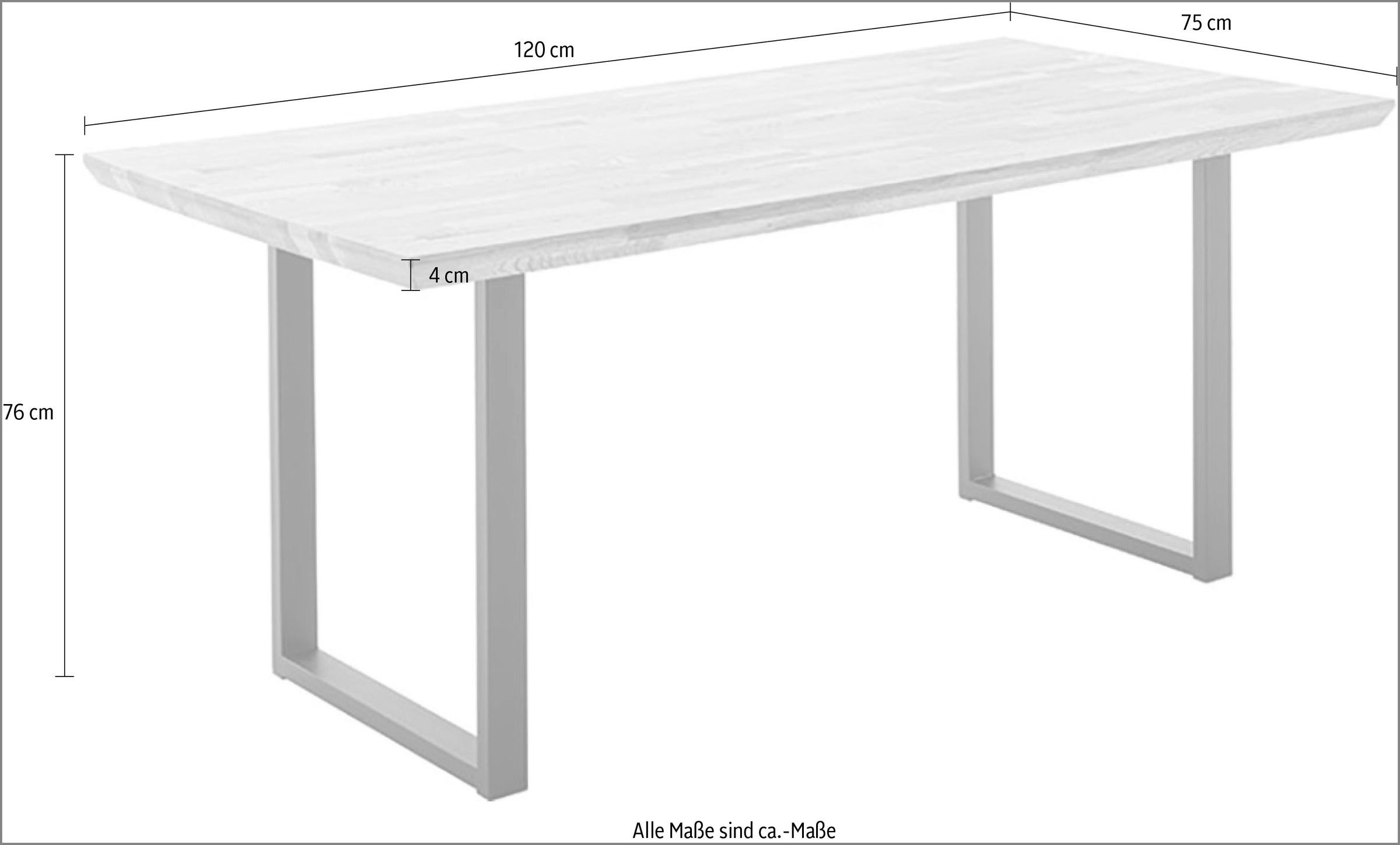 MCA living Esstisch »Zeballos, TOPSELLER!«, (1 St., Holztisch, OTTOs Choice), U-Gestell aus pulverbeschichtetem Metall, Platte aus Zerreiche