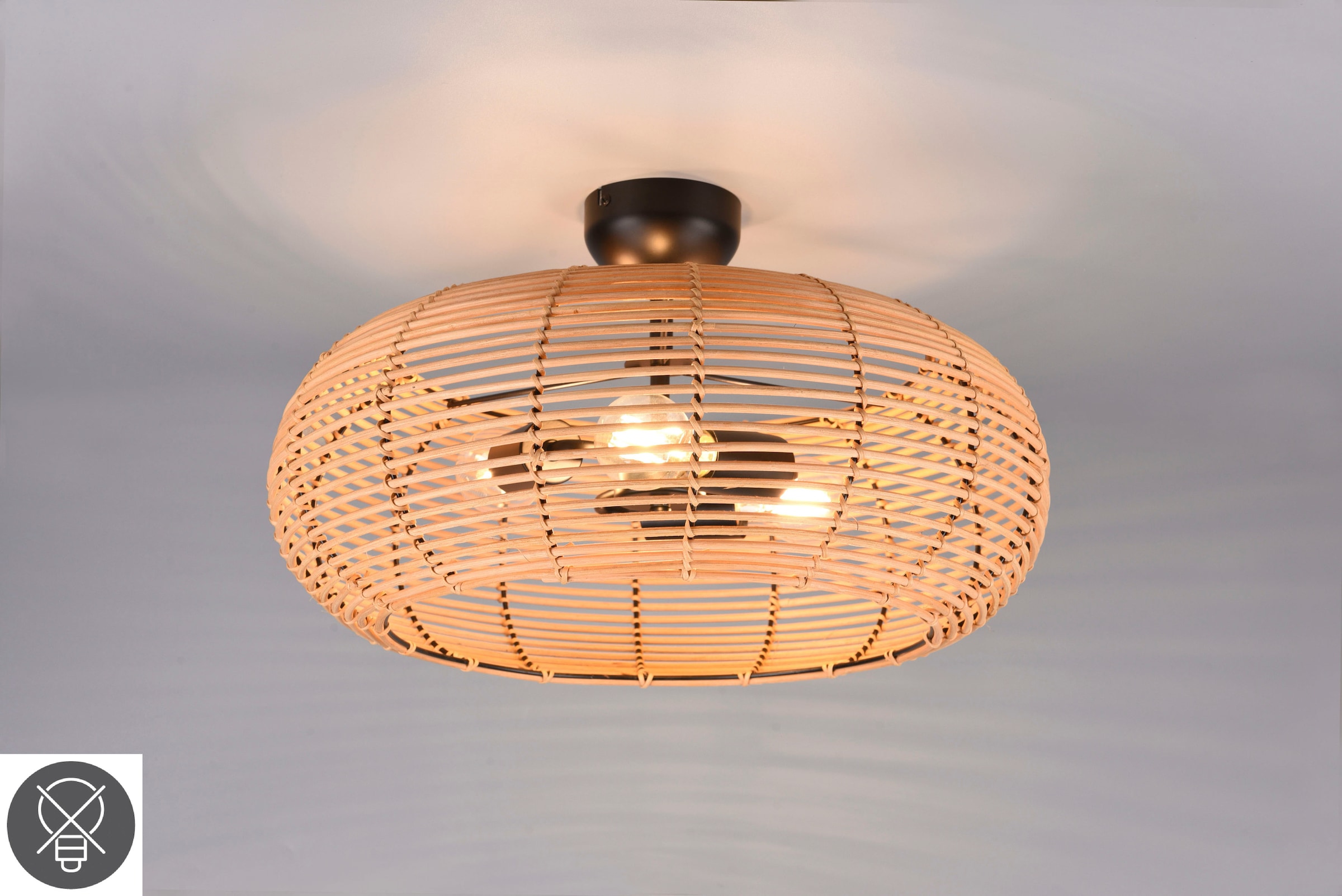 TRIO Leuchten Deckenleuchte »Inga«, 3 flammig, Leuchtmittel E27 | ohne Leuchtmittel, Deckenlampe aus Rattan in Korbgeflecht Optik, exkl 3xE27 Ø 50cm