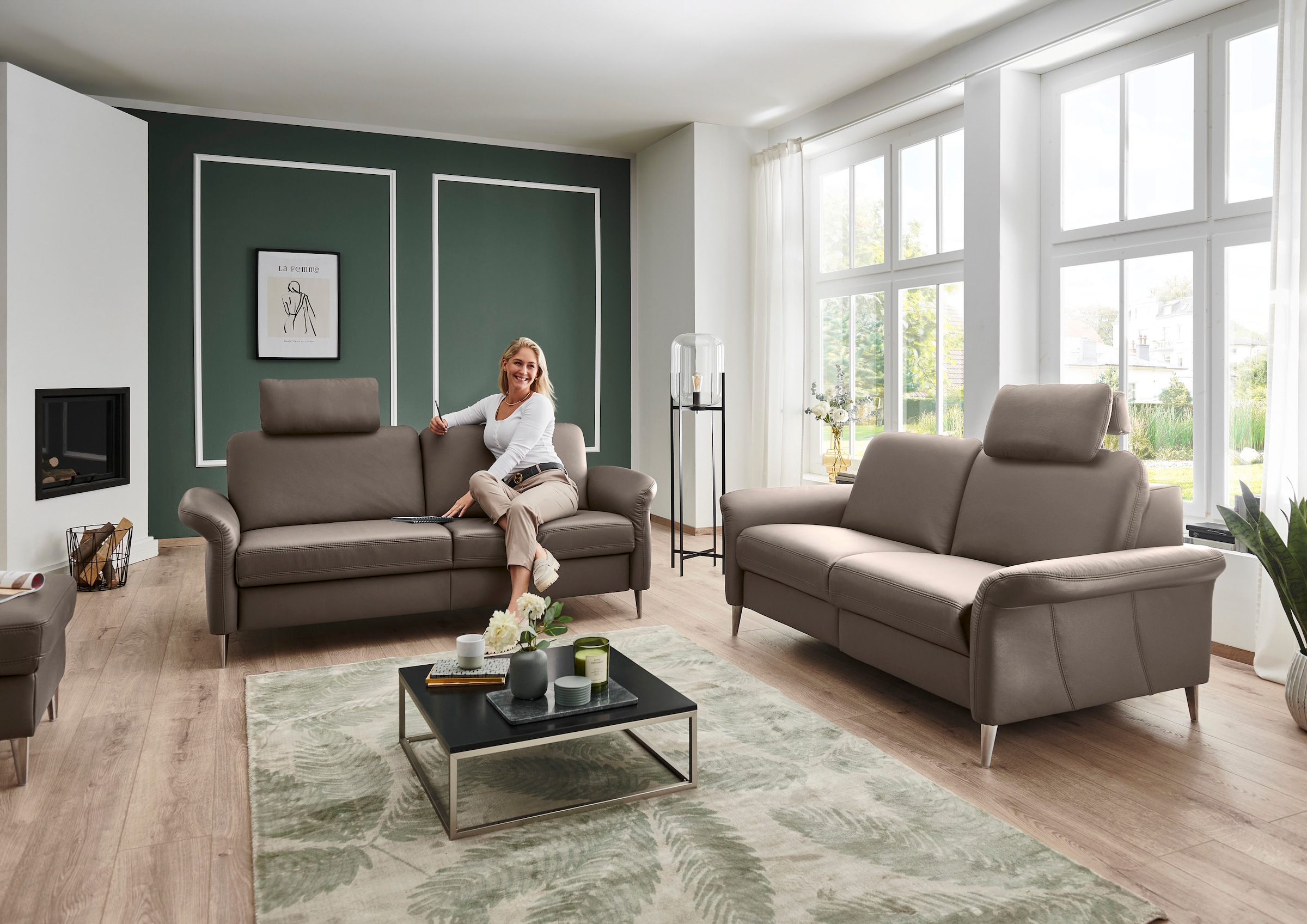 Die PlanBar 3-Sitzer »PN-EM23187«, (Breite 208 cm), Leder, mit Federkern, wahlweise m. Premium Kopfstützen u.Relaxauszug