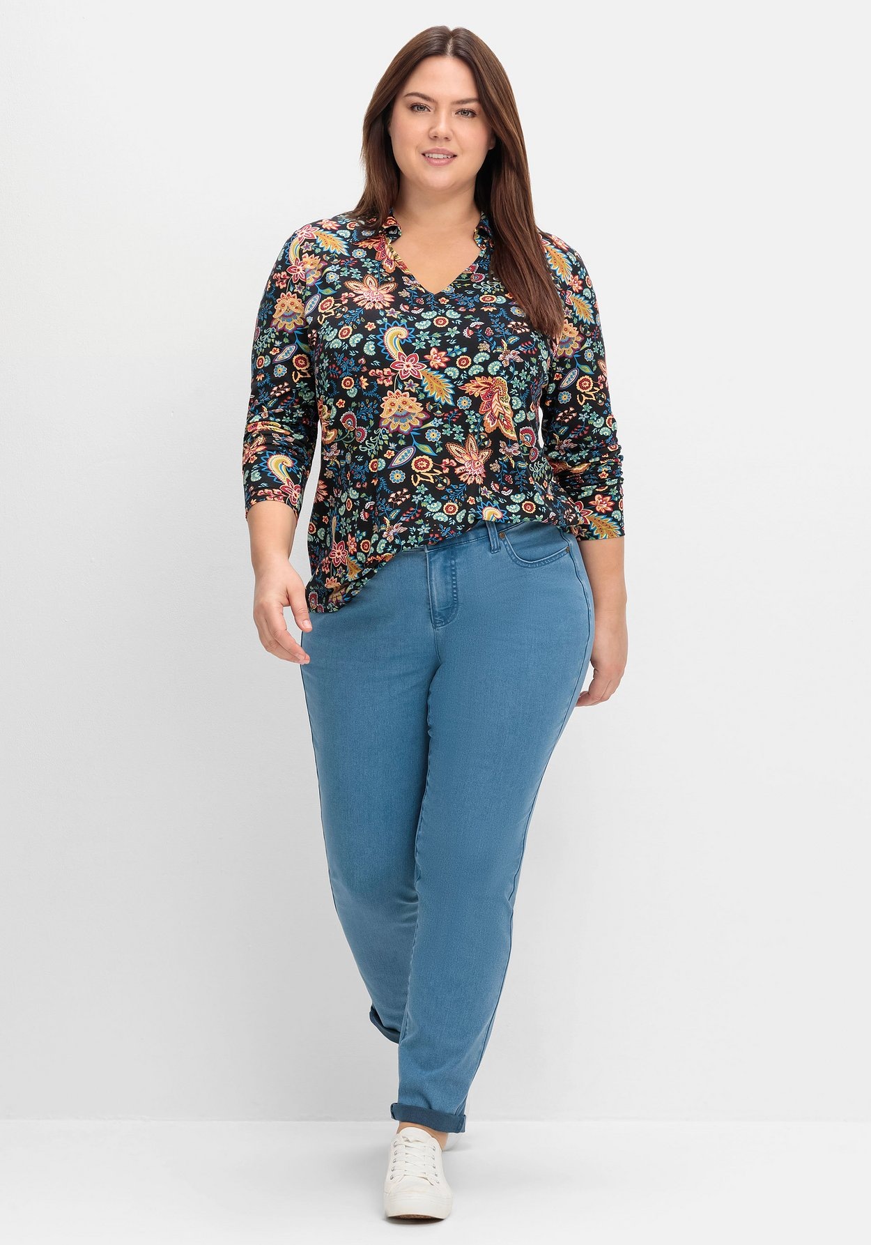 Sheego Langarmshirt »Langarmshirt mit Paisleyprint und Polokragen«, mit Paisleyprint und Polokragen