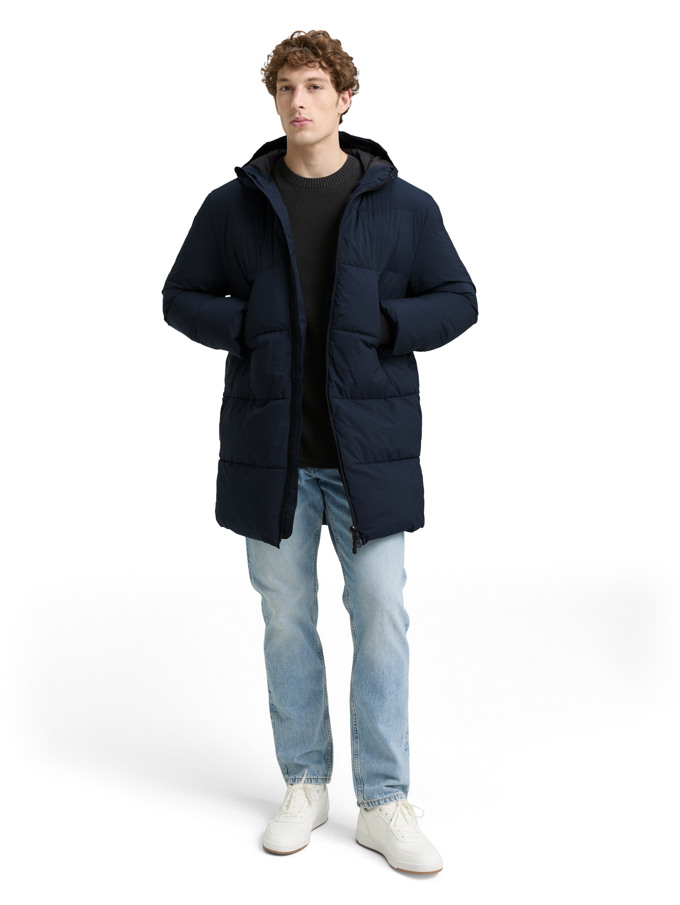 TOM TAILOR Denim Steppjacke, mit Kapuze, mit Logo Print