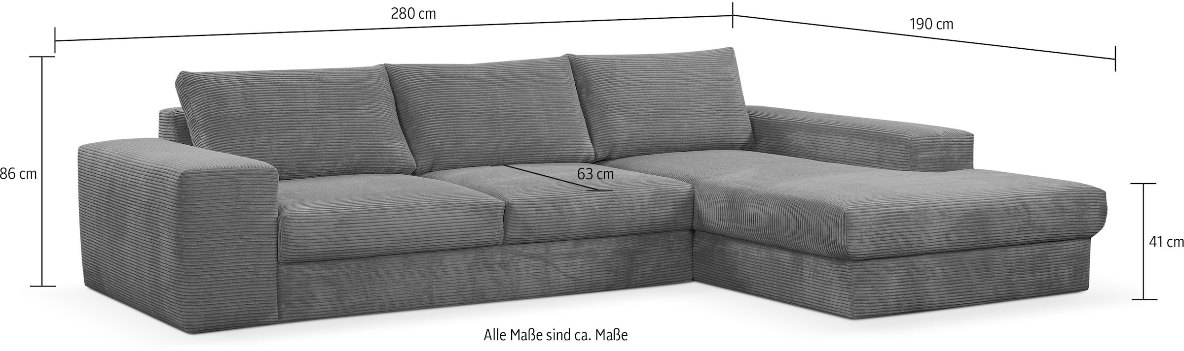 WERK2 Ecksofa »Rozzana 280 cm breit zeitlos &, viel Platz, Design & Komfort« Cord, L-Form, XXL