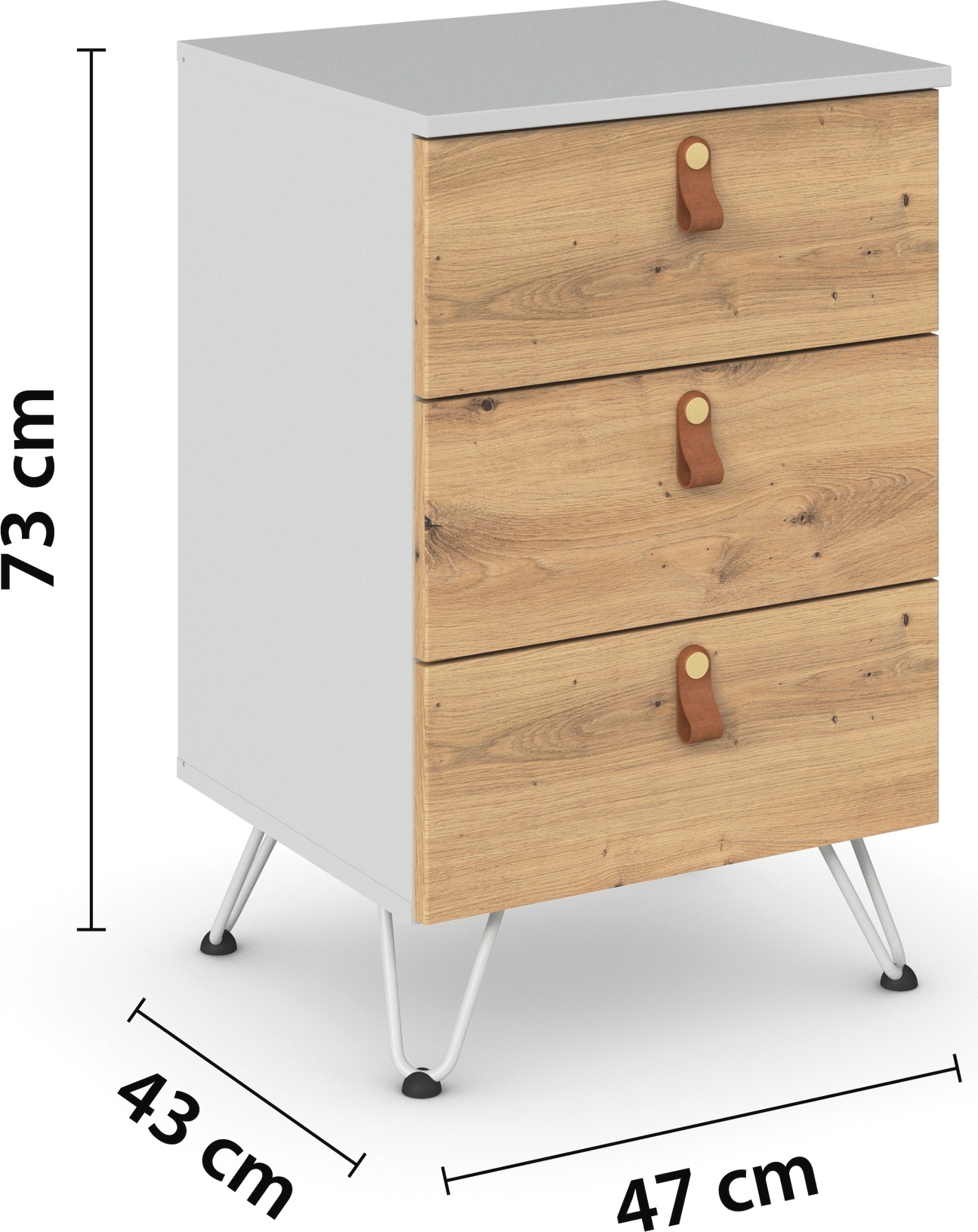 rauch Nachtkommode »Homey by Aditio«, mit Grifflaschen in Leder, 3 Schubladen mit Softclose-Funktion