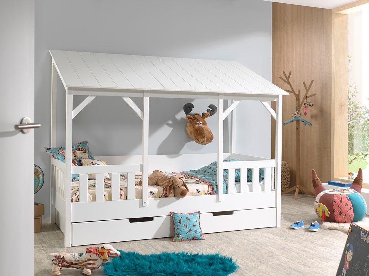 Vipack Kinderbett "Hausbett, aus MDF und Massivholz, Dach schwarz oder weiß" B/H/T ca. 214,2x174x105,3cm, inkl. umlaufende Umrandung, wahlweise mit