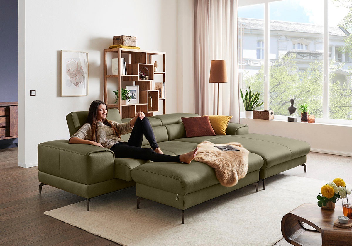 W.SCHILLIG Ecksofa »piedroo, Designsofa mit tollem Sitzkomfort, elegant und bequem, L-Form«, Kopfteilverstellung, wahlweise mit Sitztiefenverstellung, Breite 303cm