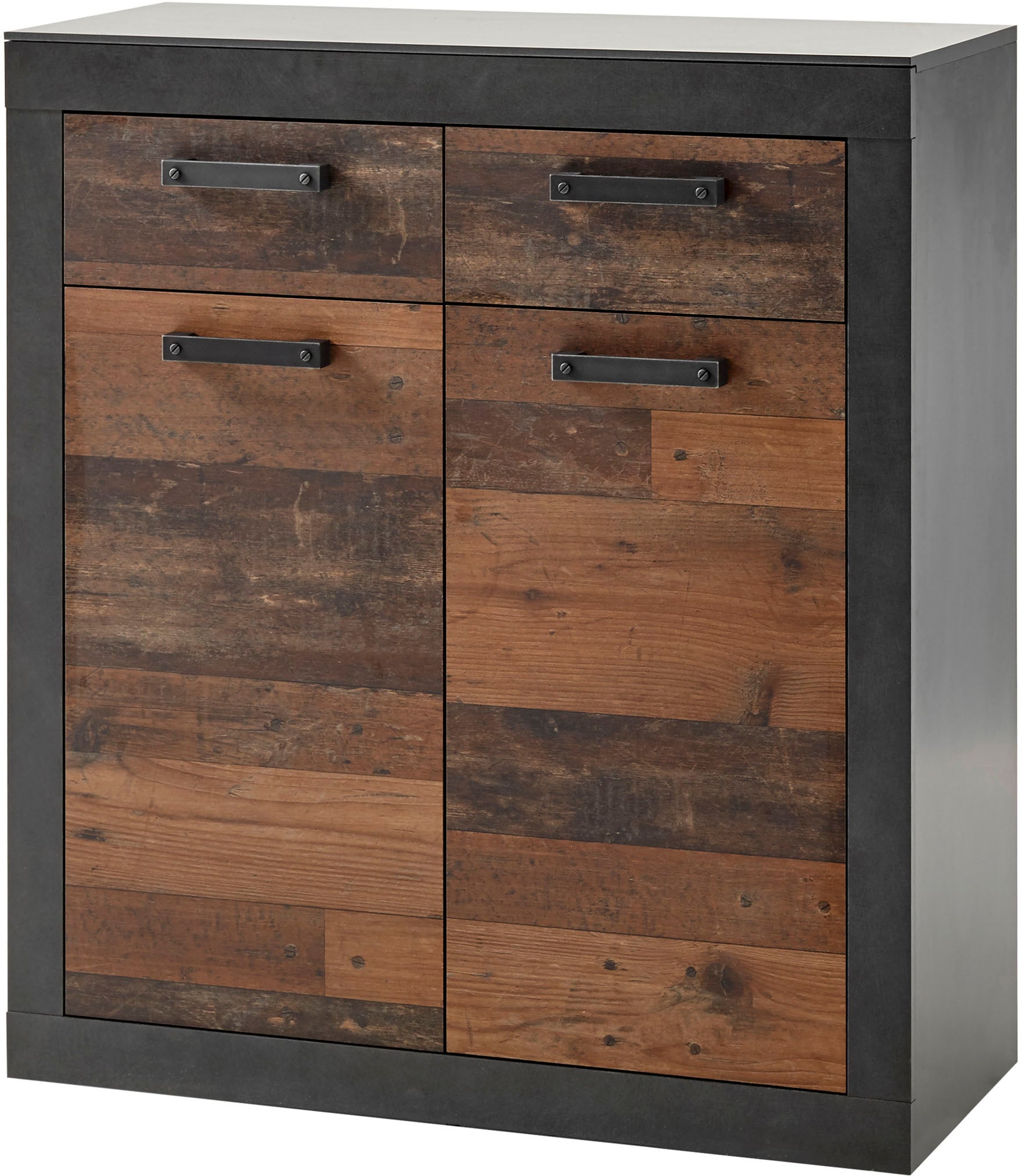 Home affaire Schlafzimmer-Set »BROOKLYN«, (Set, 4 tlg., mit Polsterkopfteil, Nachtkommode, Kleiderschrank 2 trg., Kommode), in dekorativer Rahmenoptik