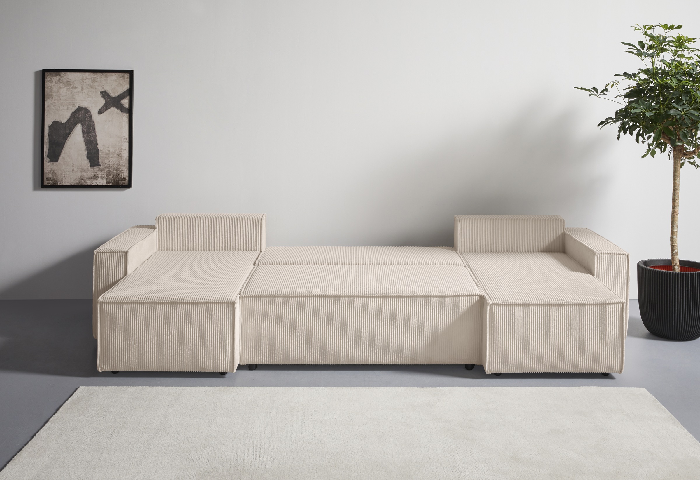 OTTO home Wohnlandschaft »Cassi, 311 cm, U-Form, Schlafsofa, Dauerschläfer, Boxspringfederung«, Schlaffunktion m. Bettkasten (Cord-Bezug