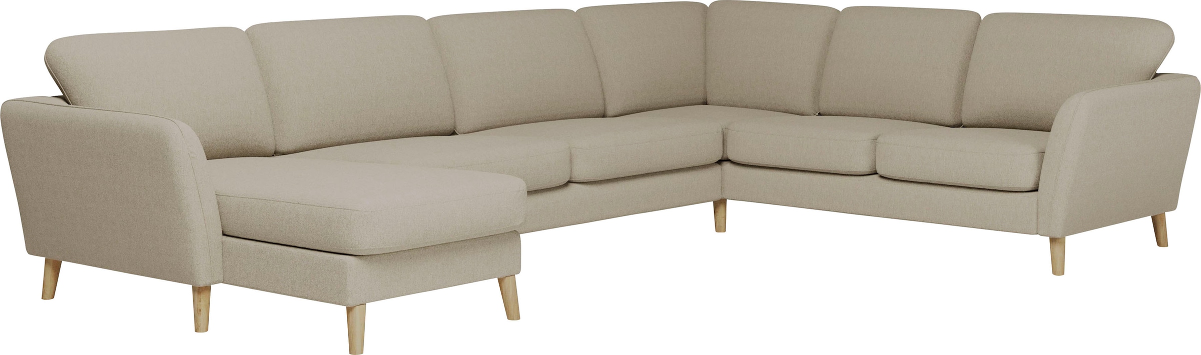 Home affaire Wohnlandschaft »MARSEILLE XXL 349cm, U-Form, Ottomane rechts/links wählbar«, Massivholzbeine Eiche, Landhausstil, Wellenunterfederung
