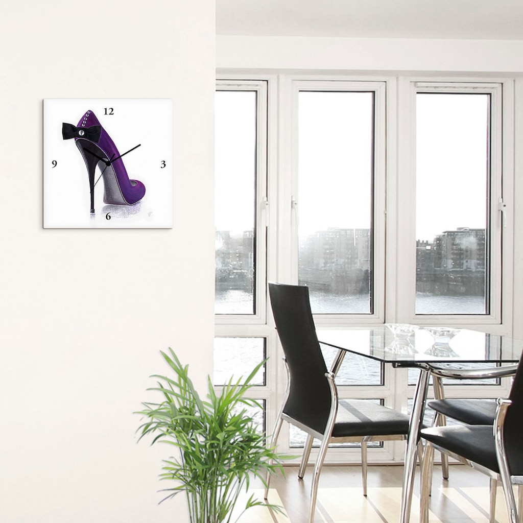Artland Wanduhr »Damenschuh - Violettes Modell«, wahlweise mit Quarz- oder Funkuhrwerk, lautlos ohne Tickgeräusche