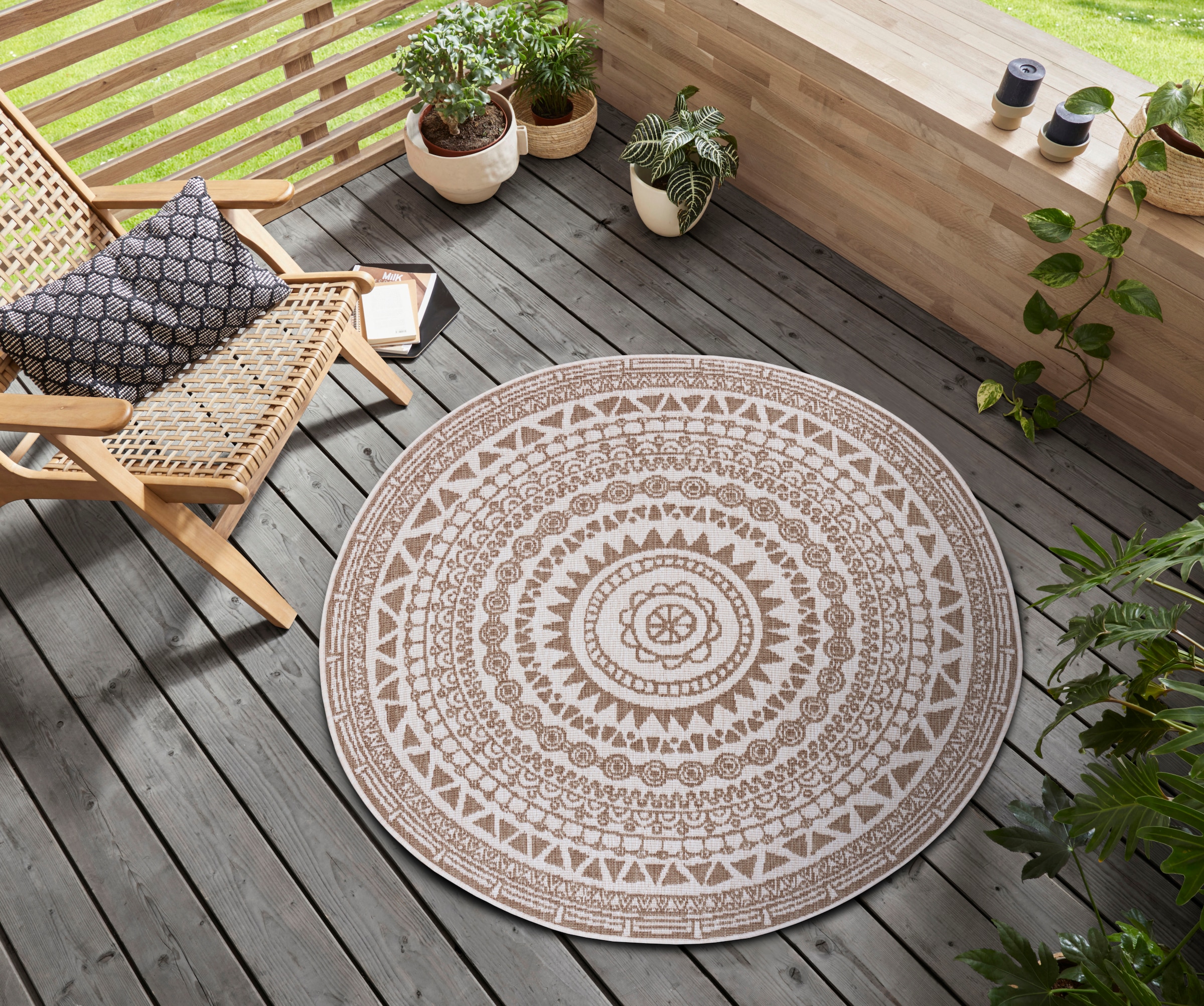 NORTHRUGS Teppich »Coron«, rund, 5 mm Höhe, In-& Outdoor, Wetterfest, Balkon, Garten, Wohnzimmer, Wasserfest