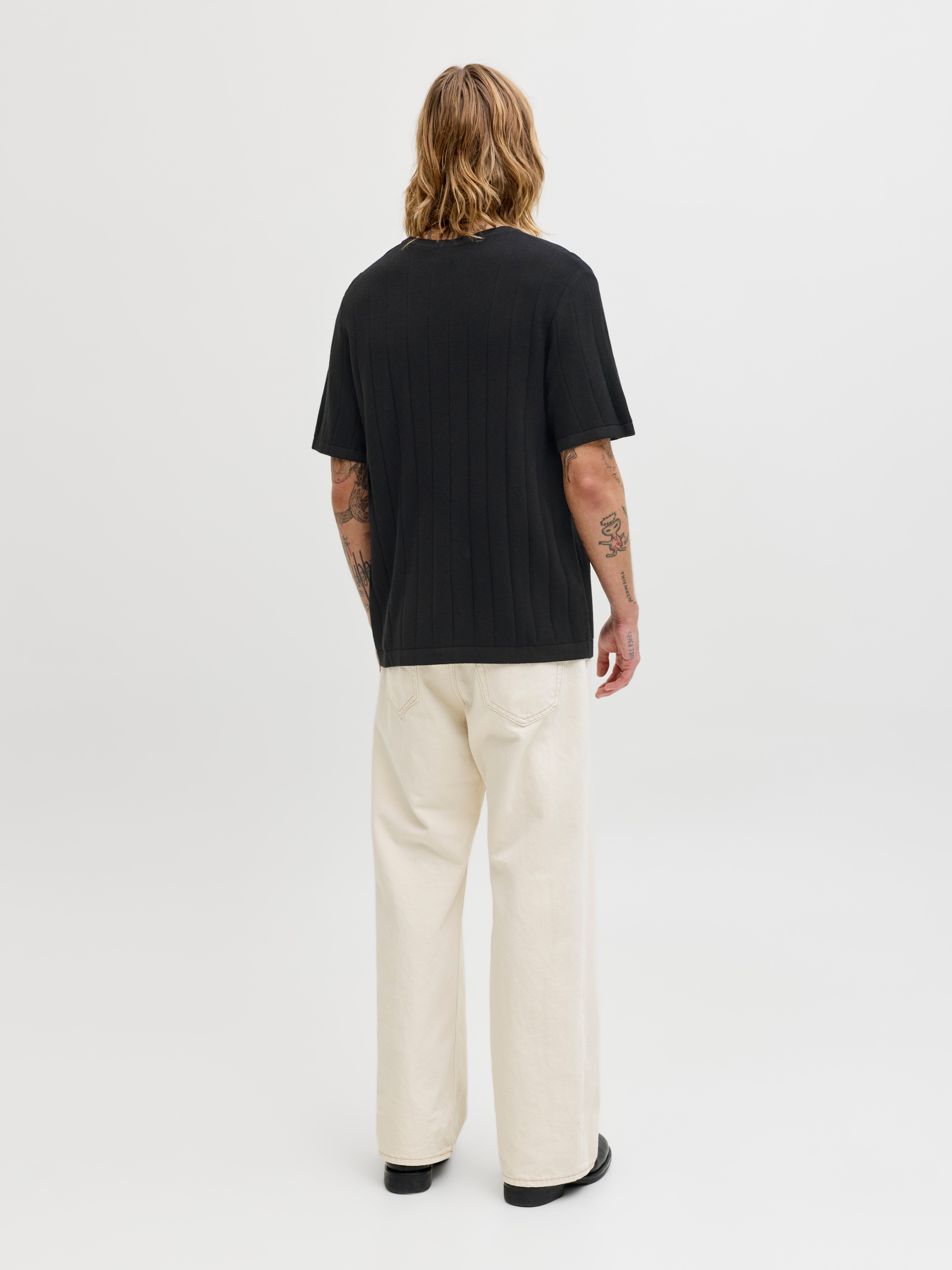 Jack & Jones Kurzarmpullover »JJEBRADLEY KNIT TEE SS LN« Baumwolle, mit vertikaler Rippstruktur