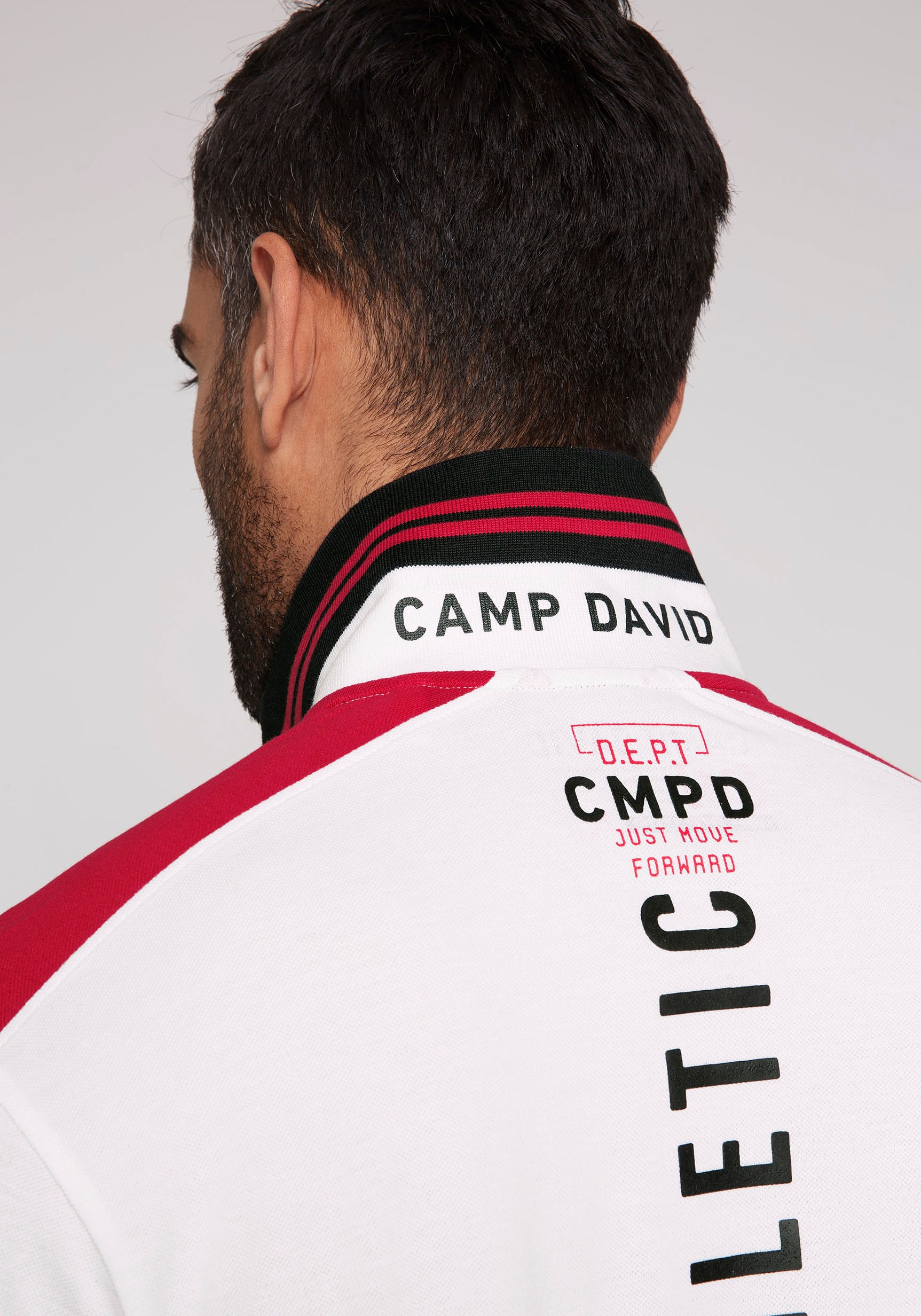 CAMP DAVID Poloshirt, mit Rückseite bei OTTO Ärmeln, Vorder- und online auf bestellen Rubber Prints