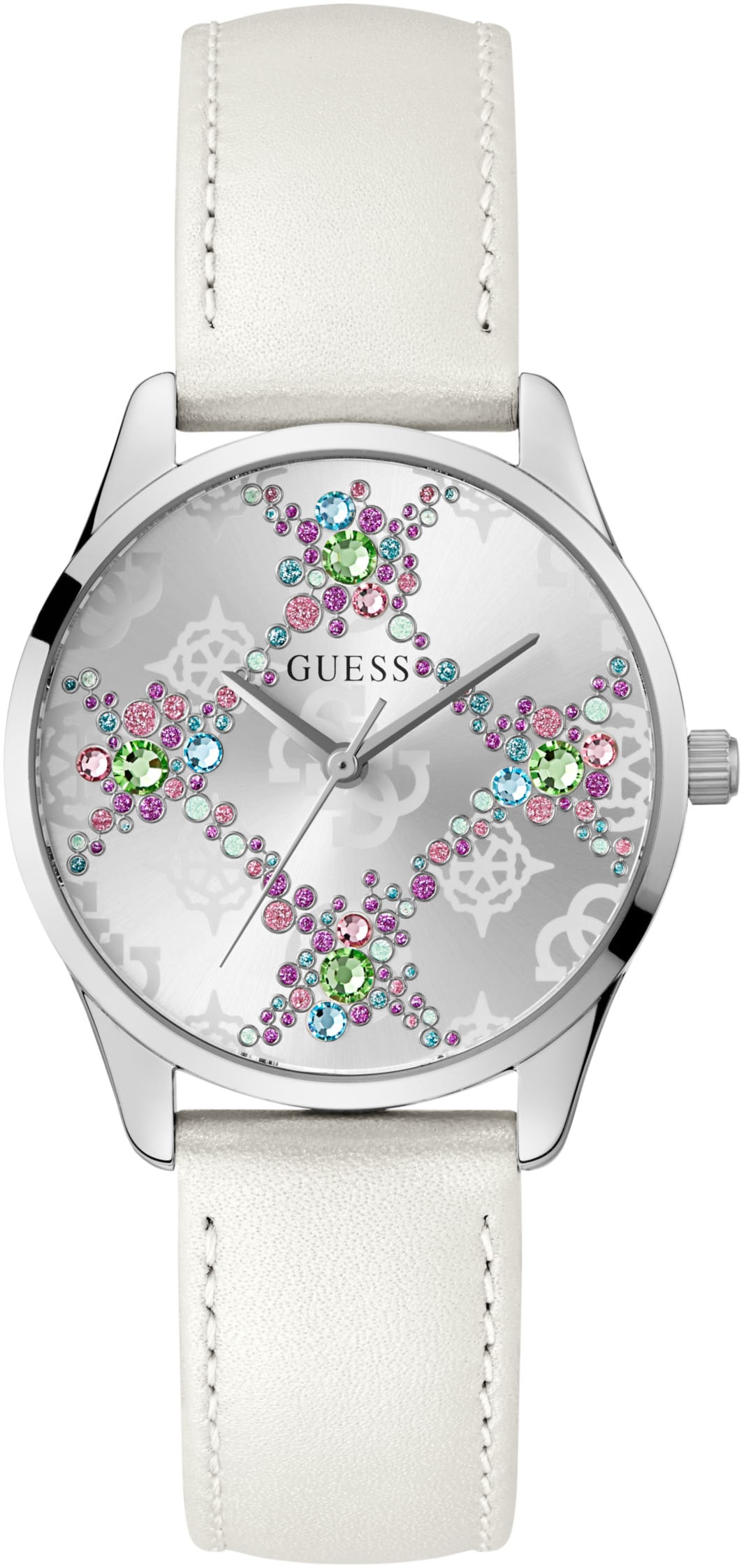 Guess Quarzuhr »LUSTER« Armbanduhr, Damenuhr, Lederarmband, Mineralglas, analog