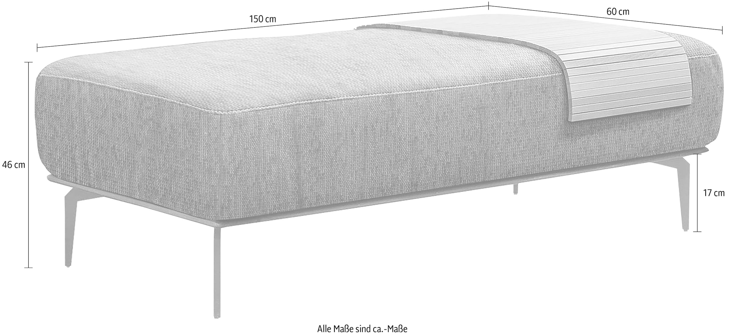 W.SCHILLIG Polsterhocker »run« mit elegantem Holzsockel, Füße in Silber matt, Breite 150 cm