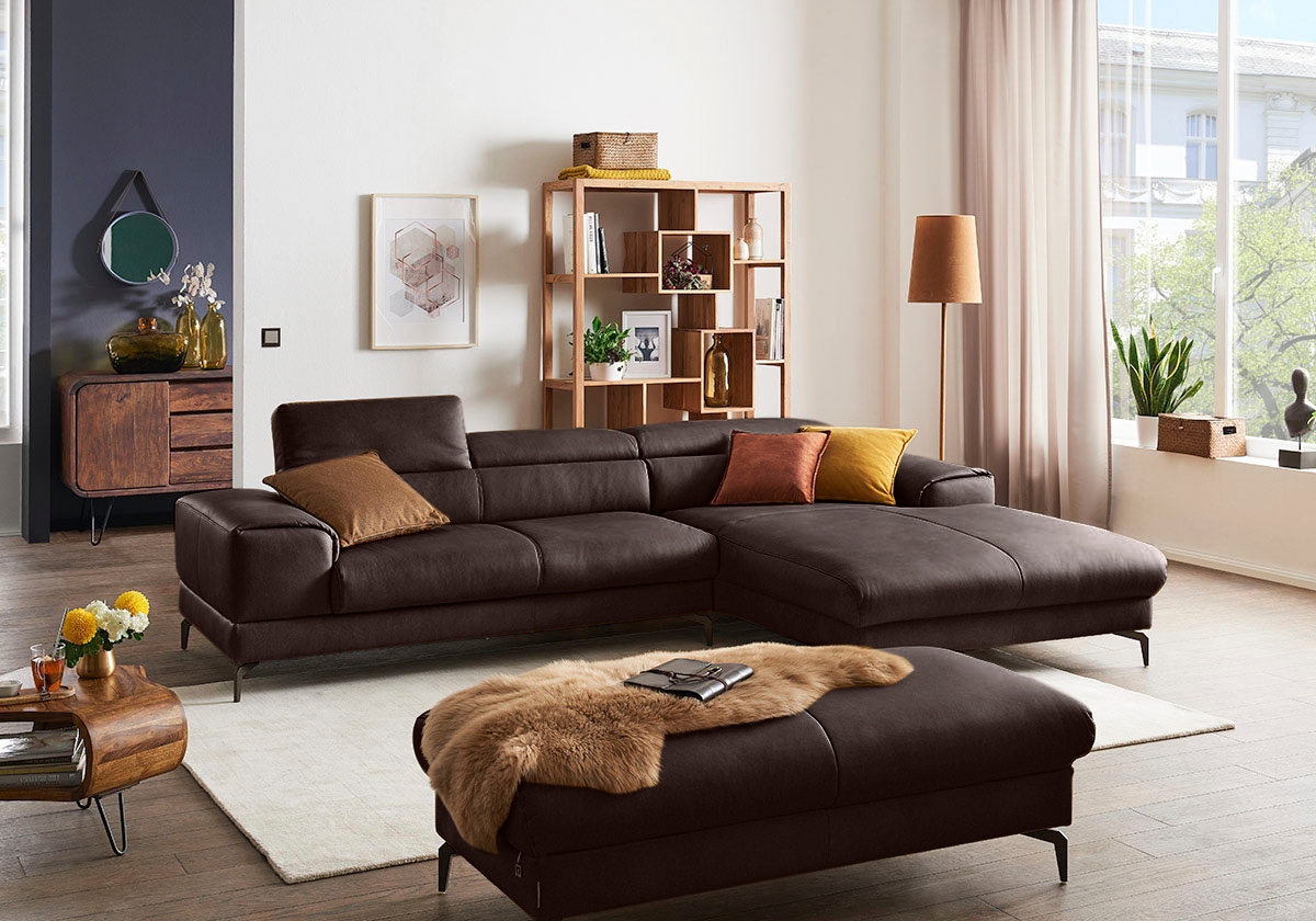 W.SCHILLIG Ecksofa »piedroo, Designsofa mit tollem Sitzkomfort, elegant und bequem, L-Form«, Kopfteilverstellung, wahlweise mit Sitztiefenverstellung, Breite 303cm