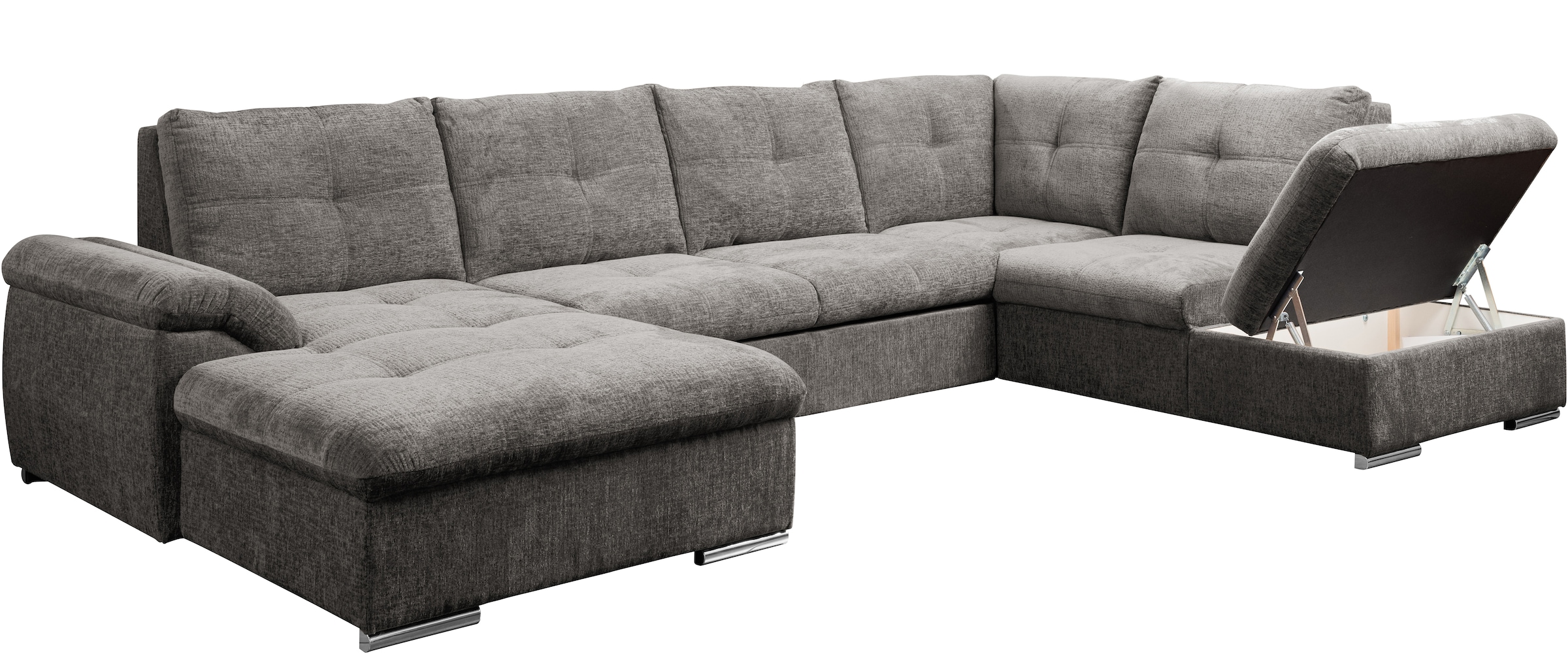 WERK2 Wohnlandschaft »Arena, B/T: 339/220 cm breit, moderner, einladender Sitzkomfort« mit Schlaffunktion und Bettkasten, U-Form