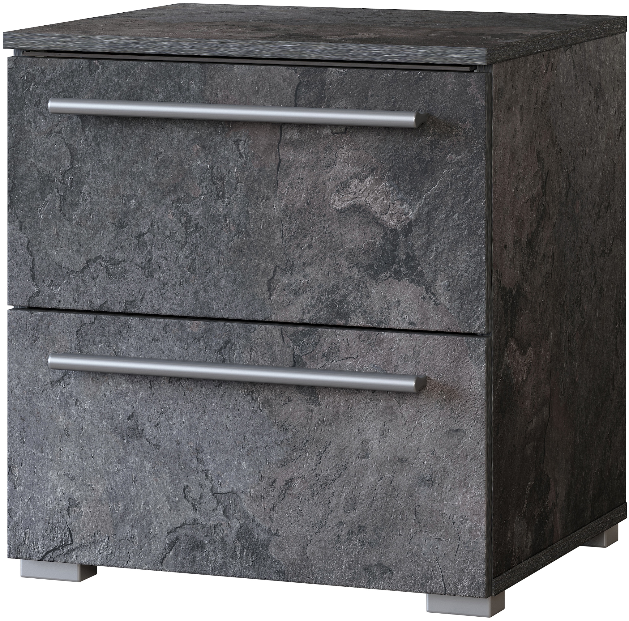 INOSIGN Nachtkommode »India, Stauraum in 2 Schubladen, FSC-zertifizierter Holzwerkstoff«, (in Schieferoptik oder weiß mit Hochglanzfronten, 46x50x41(BxHxT), Nachtschrank mit Beleuchtung und Fernbedienung, Made in Europe