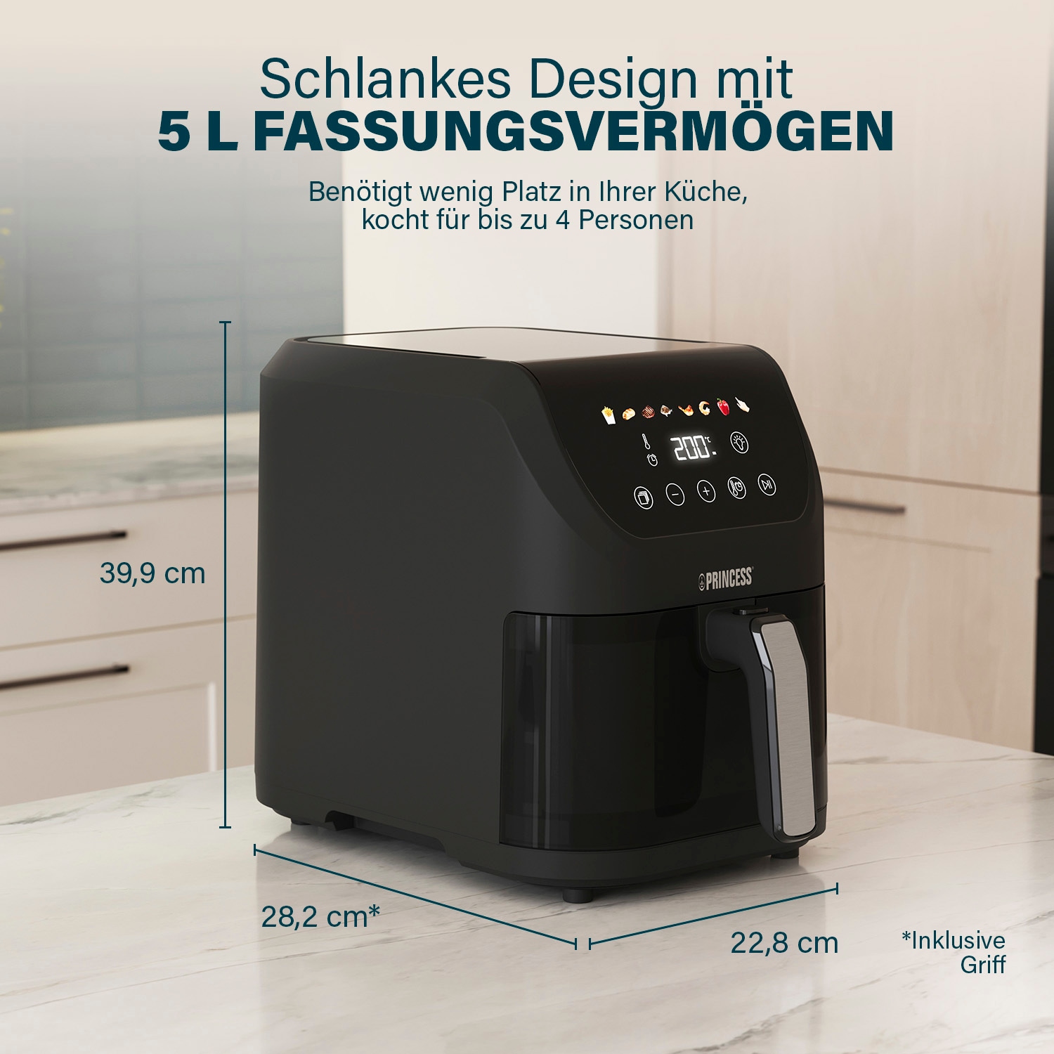 PRINCESS Heißluftfritteuse »182240 Slim Airfryer 5L -Platzsparendes Design - Ölfrei - 8 Programme«, 1500 W, Fassungsvermögen 5 l