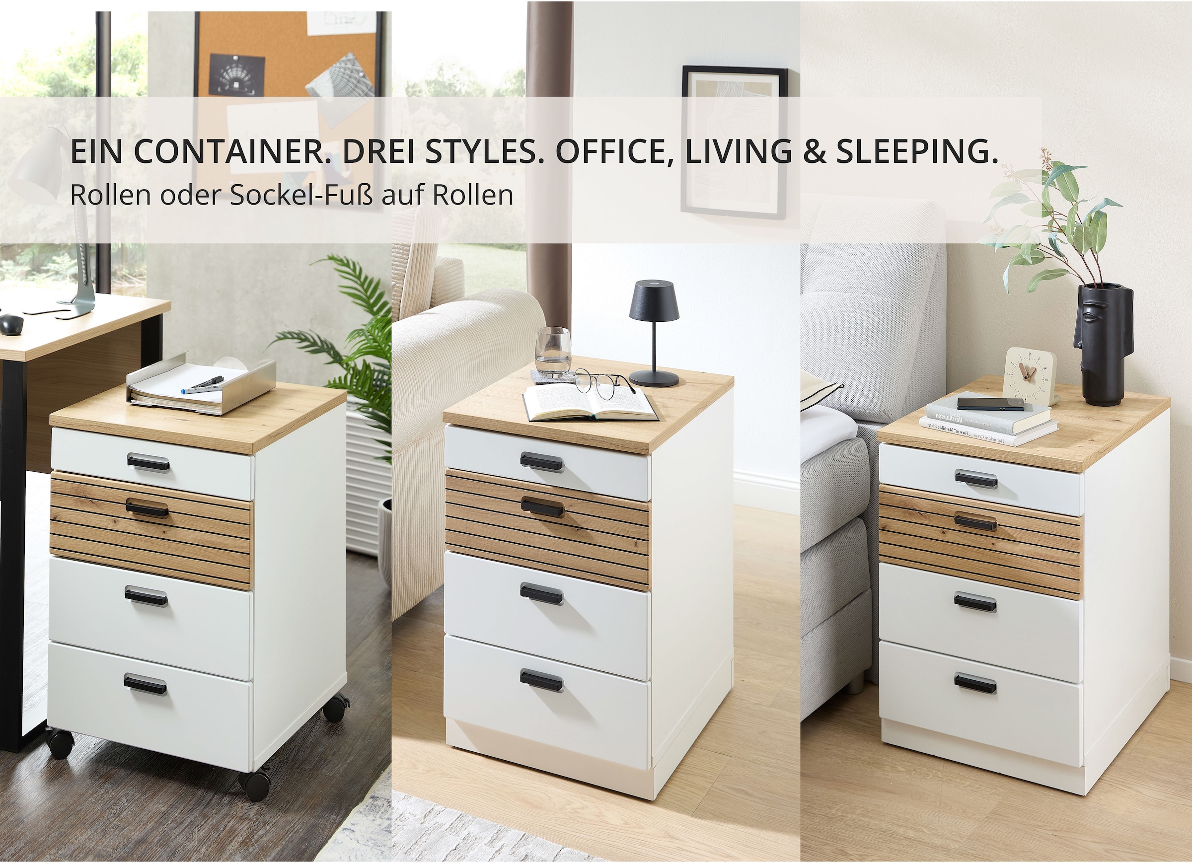 Innostyle Rollcontainer »Rollcontainer Glenn, 45 x 66 x 55 cm (B/H/T)« 1 Stk. tlg. inkl. Filzeinlage, 4 Rollen(2 mit Bremsen) oder Sockel, SK Soft-Close