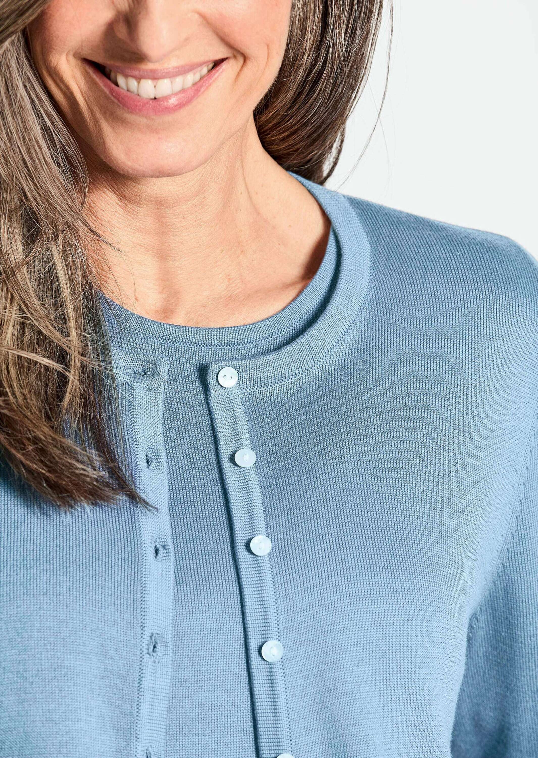 GOLDNER Strickpullover »Kurzgröße Figurnahes Twin-Set aus Pima-Baumwolle«