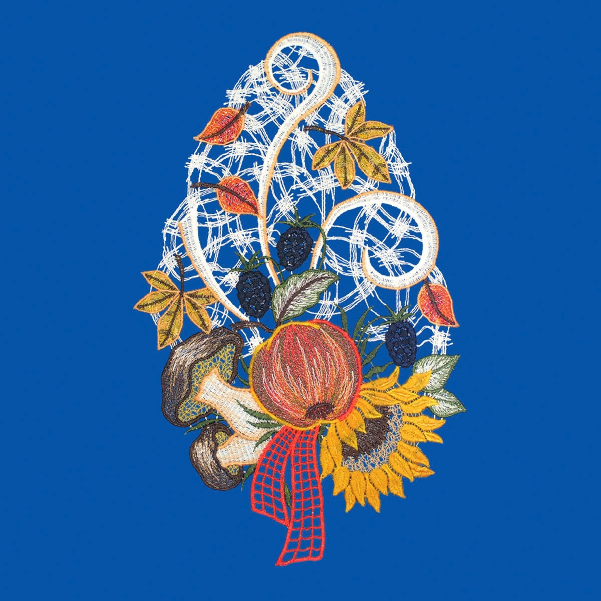 W. Reuter & Sohn - Plauener Spitze® Fensterbild »Fensterbild "Herbstblumen" farbig«