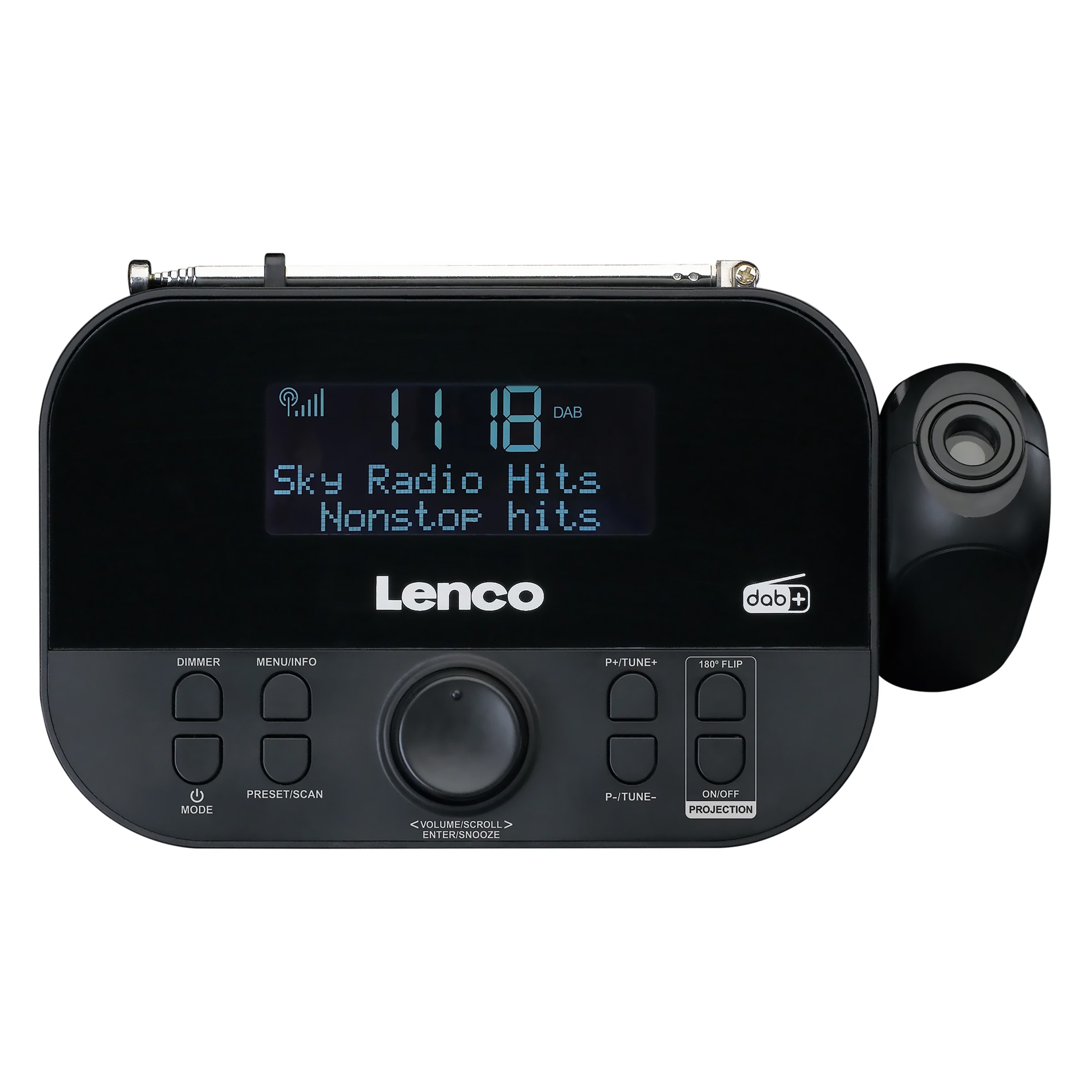 Lenco ( Digitalradio (DAB+) | FM-Tuner ) DAB+/FM‑Radiowecker mit Zeitprojektion, Dual‑Alarm, Sleep‑Timer