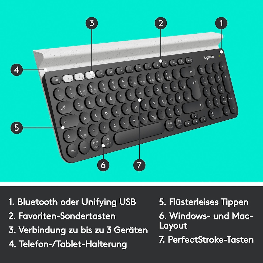 Logitech Wireless-Tastatur »K780 MULTI-DEVICE«, (Fn-Tasten-USB-Anschluss)
