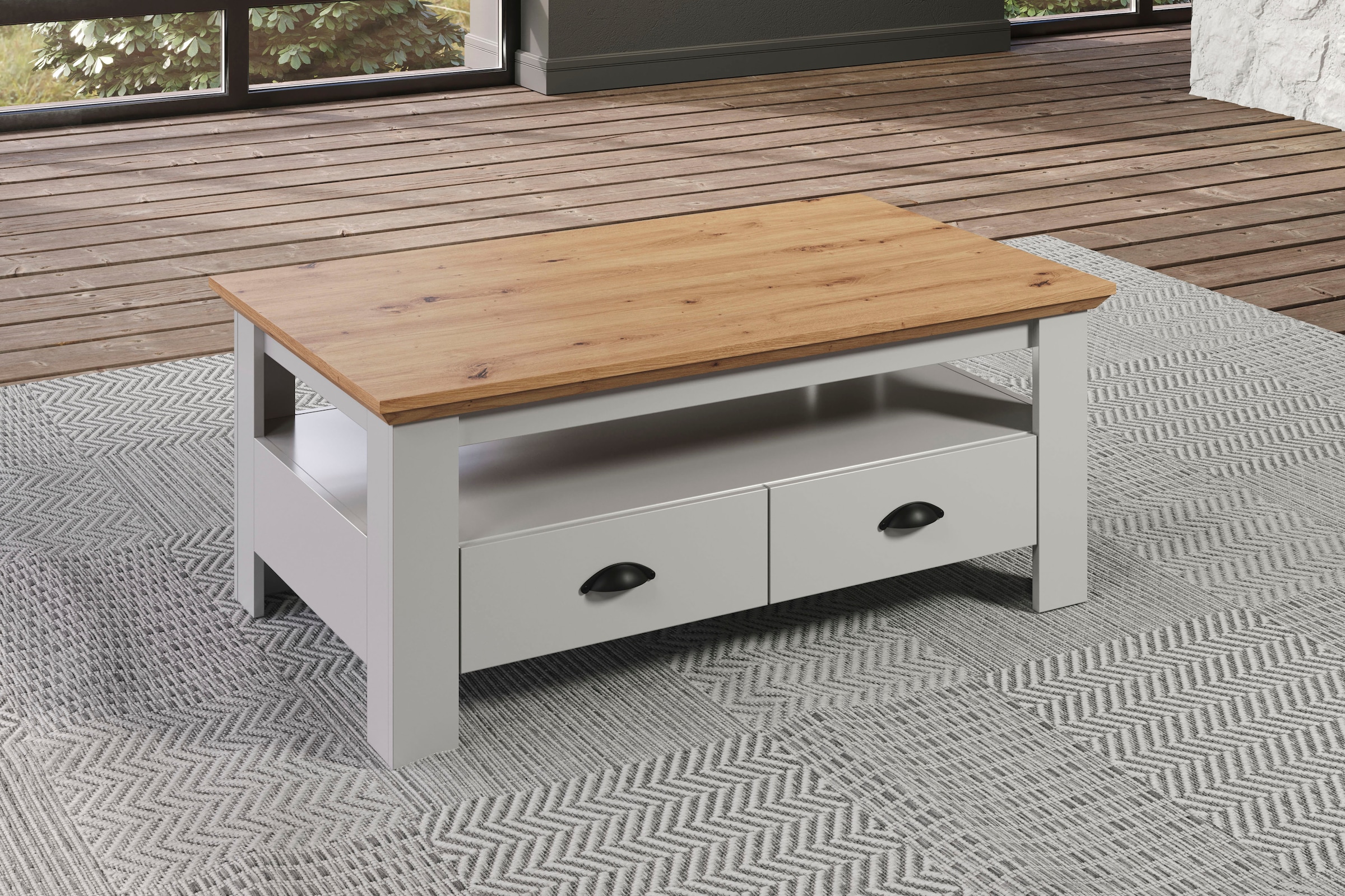 Home affaire Couchtisch »Herzwill«, eckiger Couchtisch, Breite 110 cm, Höhe 45 cm, 2 Schubfächer, 1 Fach
