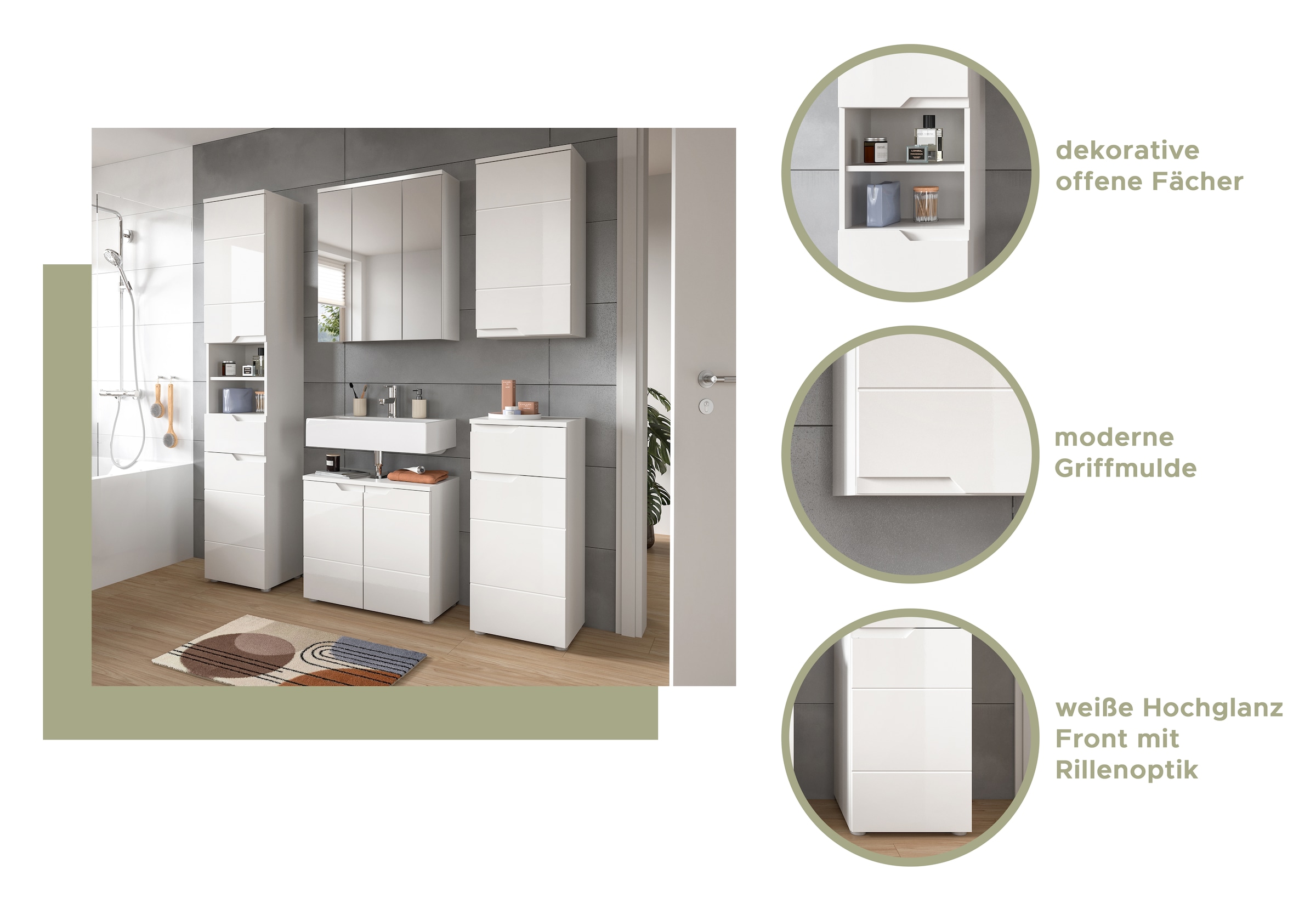 INOSIGN Unterschrank »CAPRI, Höhe 87 cm, 1 Schubkasten, 1 Tür mit Softclose-Funktion«, Standschrank, Badschrank, Kommode, Badkommode, Anrichte, Midischrank