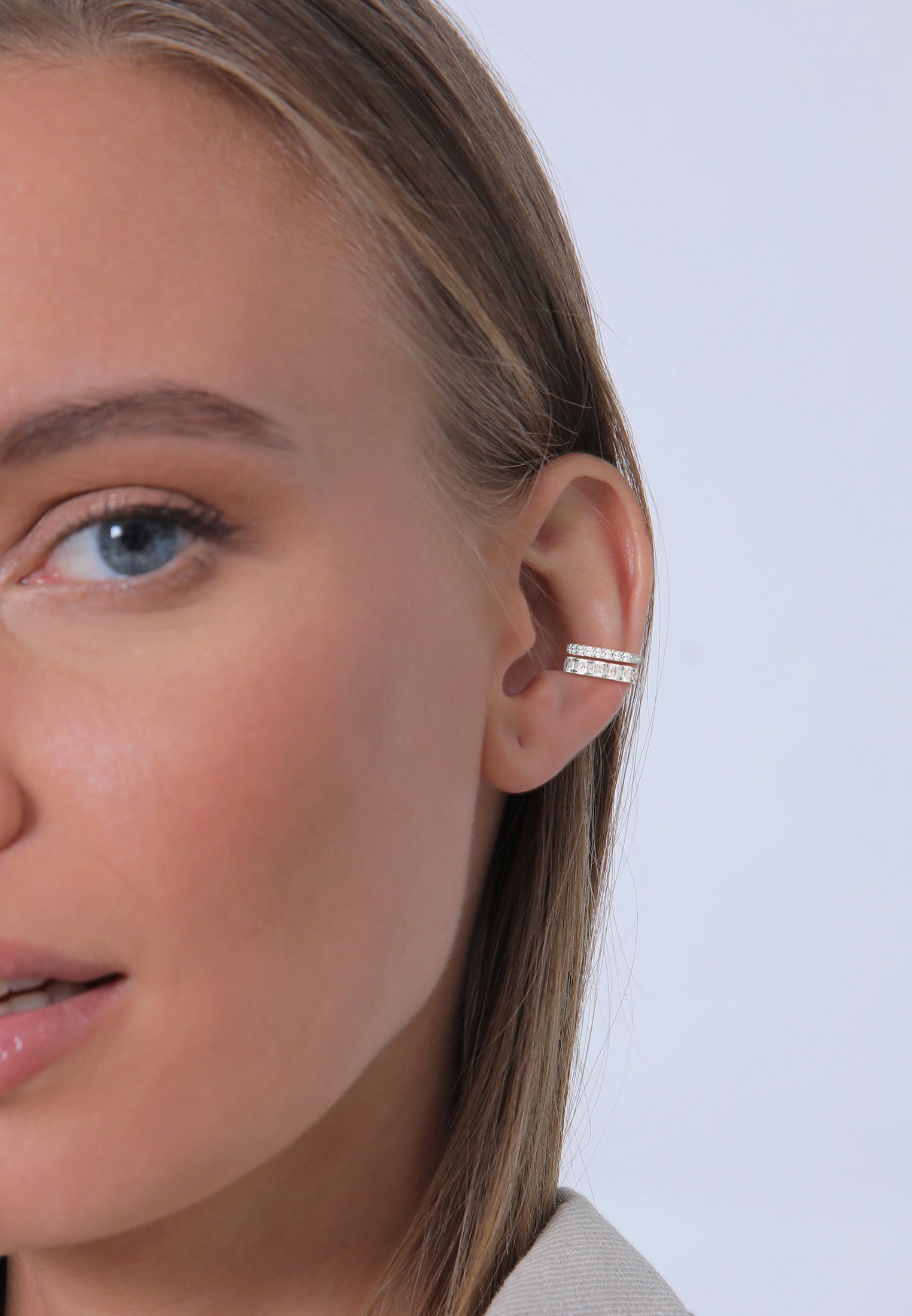 Elli Premium Paar Ohrklemmen »Ohrringe Single Earcuff Set Zirkonia (2 tlg) 925 Silber«