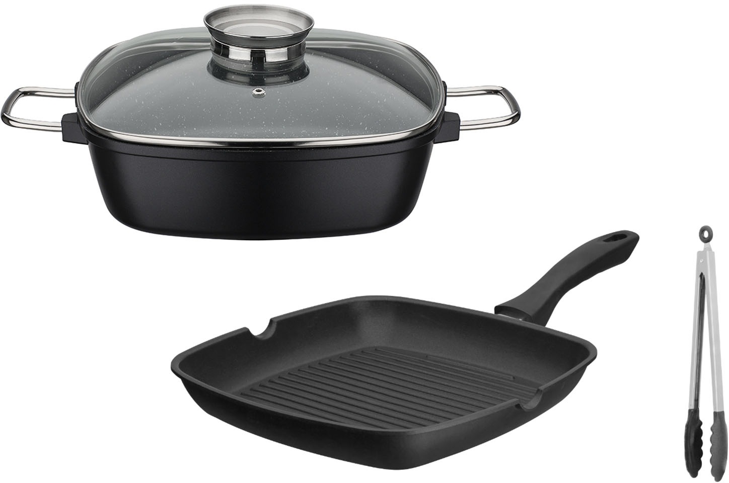 GSW Topf-Set »Gourmet Granit Grillmeister«, Aluminiumguss, (Set, 4 tlg.), mit Aroma-Glasdeckel, Induktion