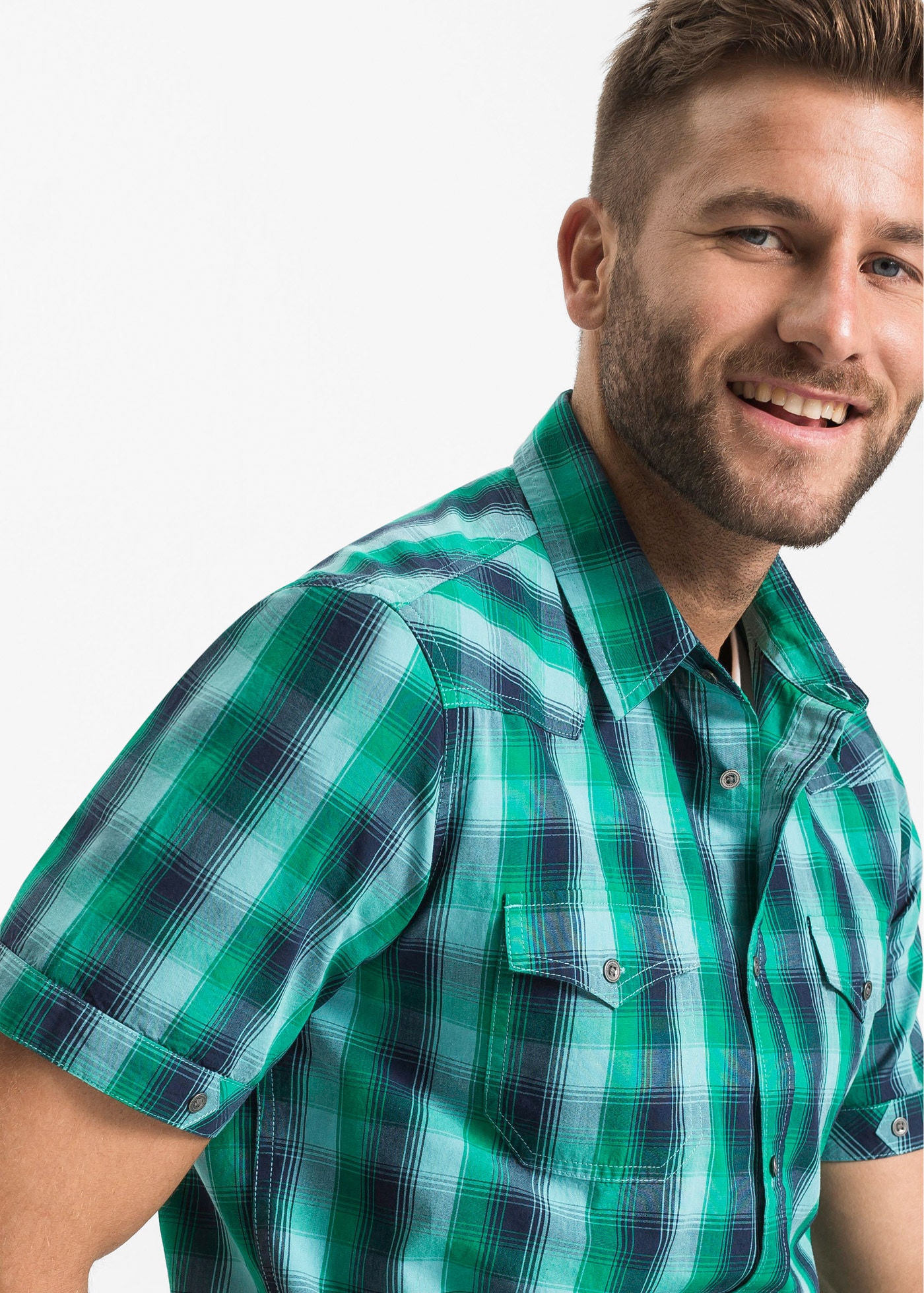 bonprix Kurzarmhemd regular fit Passform, aus reiner Baumwolle, mit kurzen Ärmeln