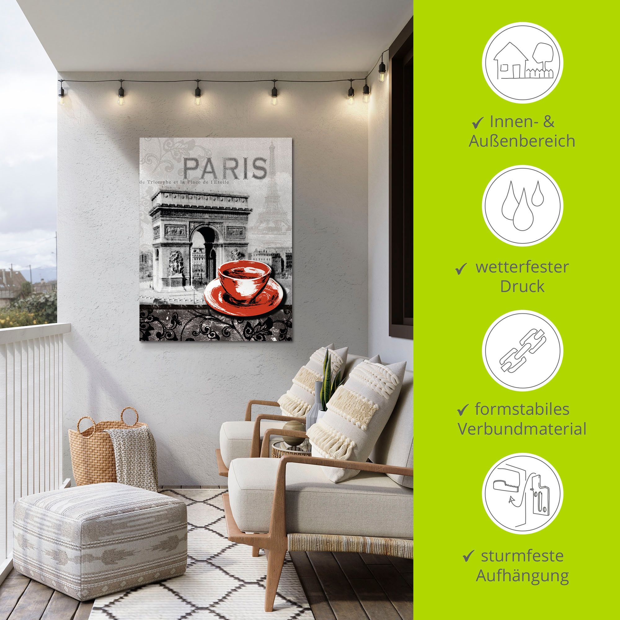 Artland Wandbild »Paris - Café au Lait - Milchkaffee«, Gebäude, (1 St.), als Alubild, Outdoorbild, Leinwandbild, Poster, Wandaufkleber