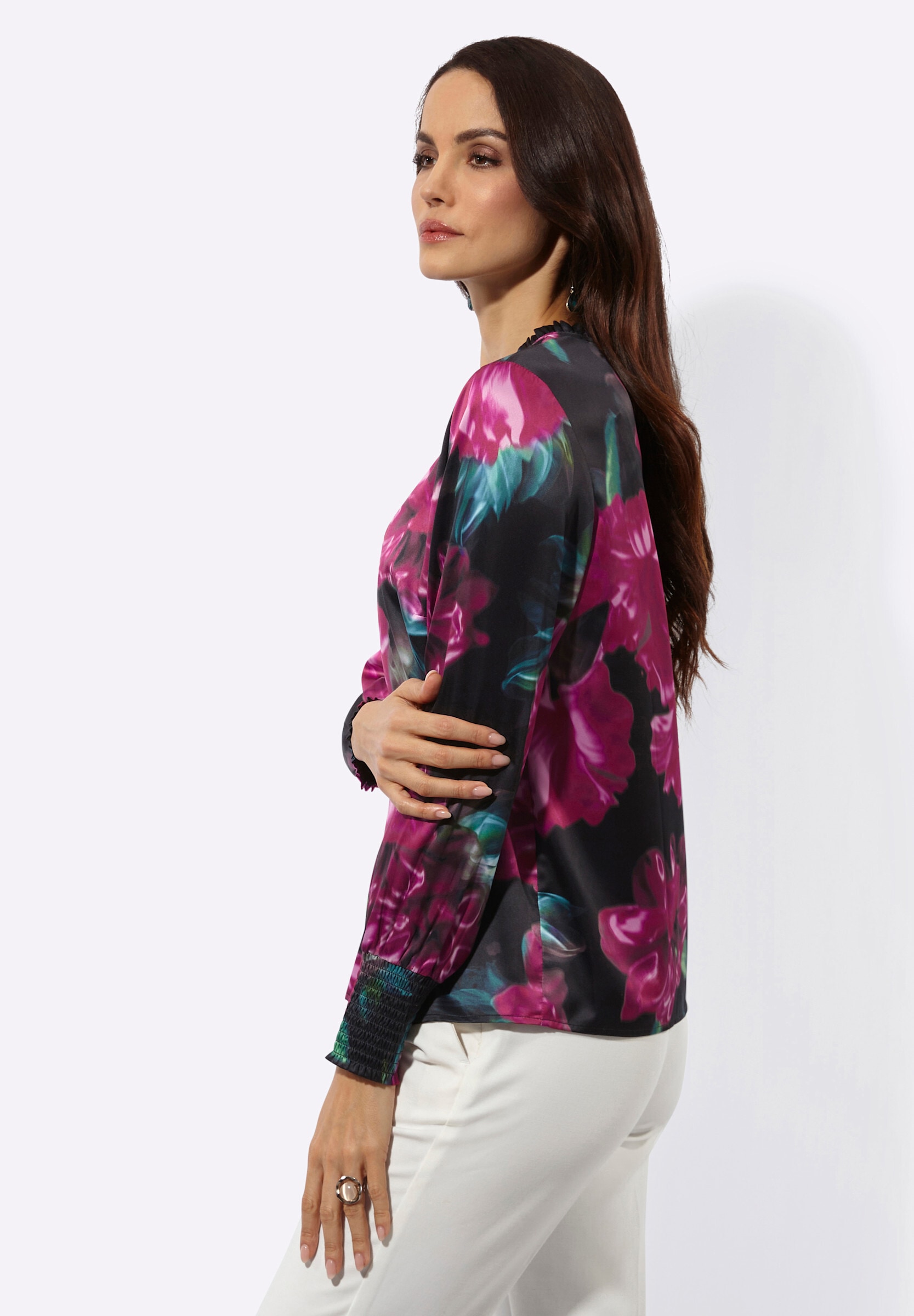 creation L Schlupfbluse »Satin-Bluse Satinbluse mit Rüschen am Kragen«