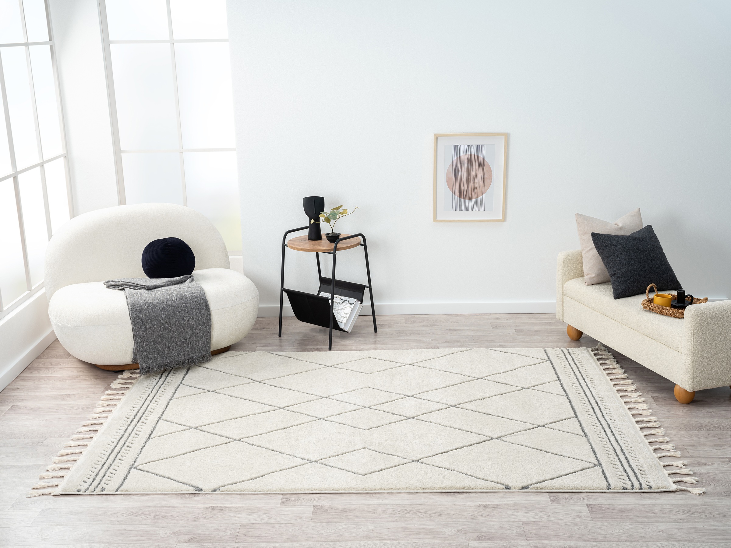 Myflair Möbel & Accessoires Hochflor-Teppich »Moroccan Design, LAGERRÄUMUNG!«, rechteckig, 24 mm Höhe, modern, marokkanisches Design, Rauten Muster, weich, mit Fransen