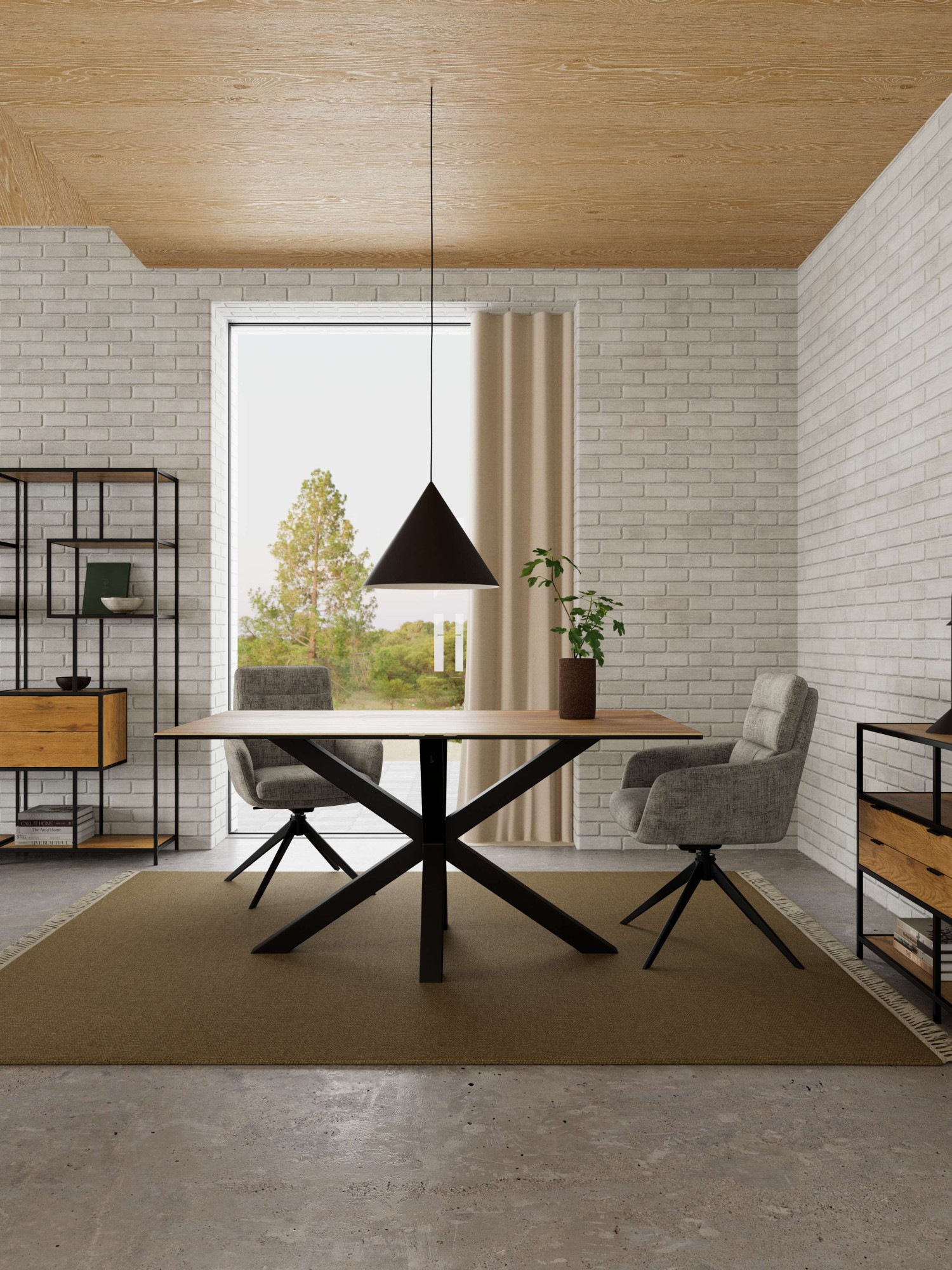 ACTONA GROUP Regal »Seaford, Standregal, Regal, Raumteiler« 77x35x185 cm,  schwarzer Stahlrahmen, 2 Schubladen, Wendemodul, Breite 77 cm