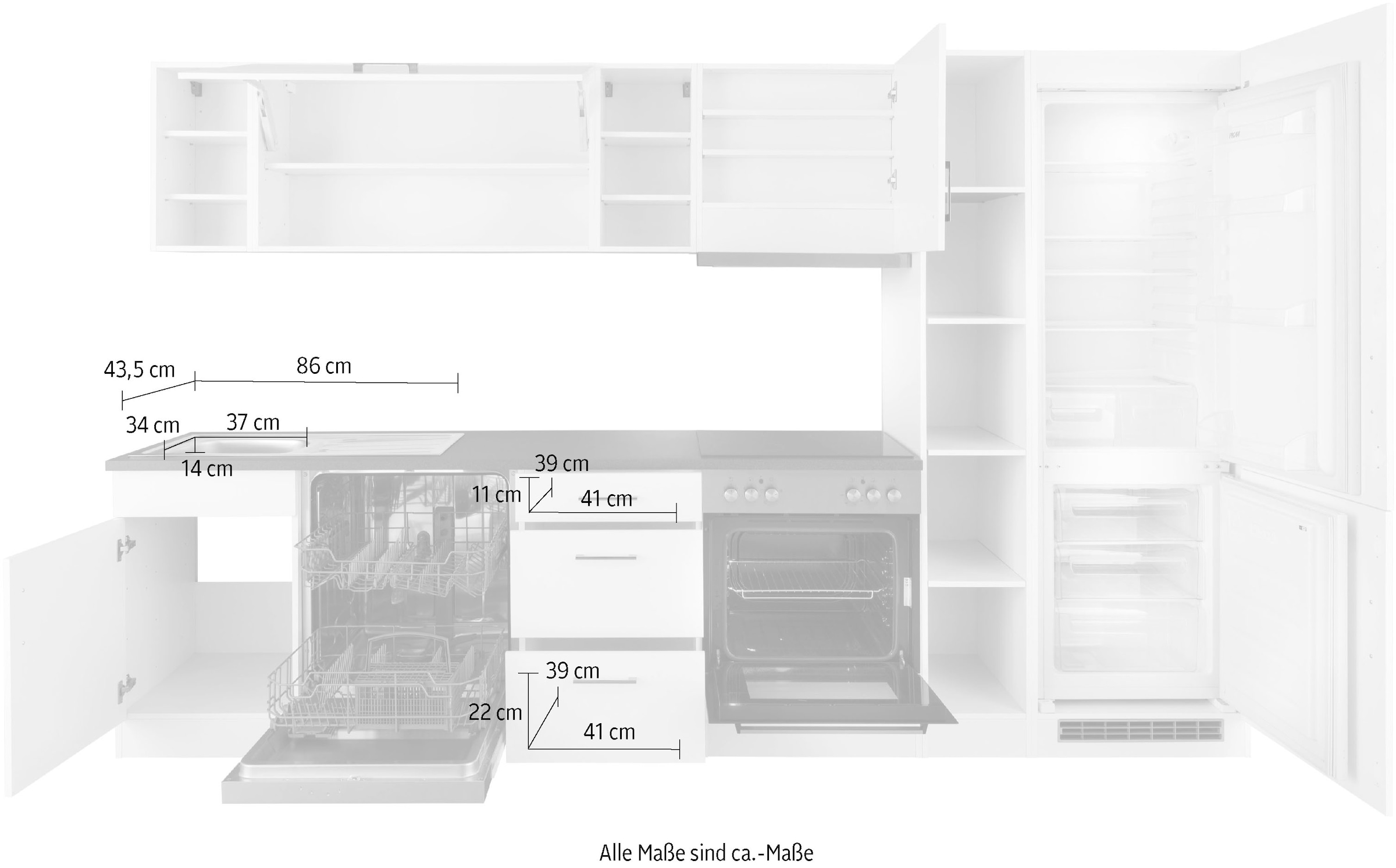 online mit Kühl-Gefrierkombination Küchenzeile MÖBEL OTTO 310 bei großer E-Geräten, HELD cm, Breite mit »Paris«,