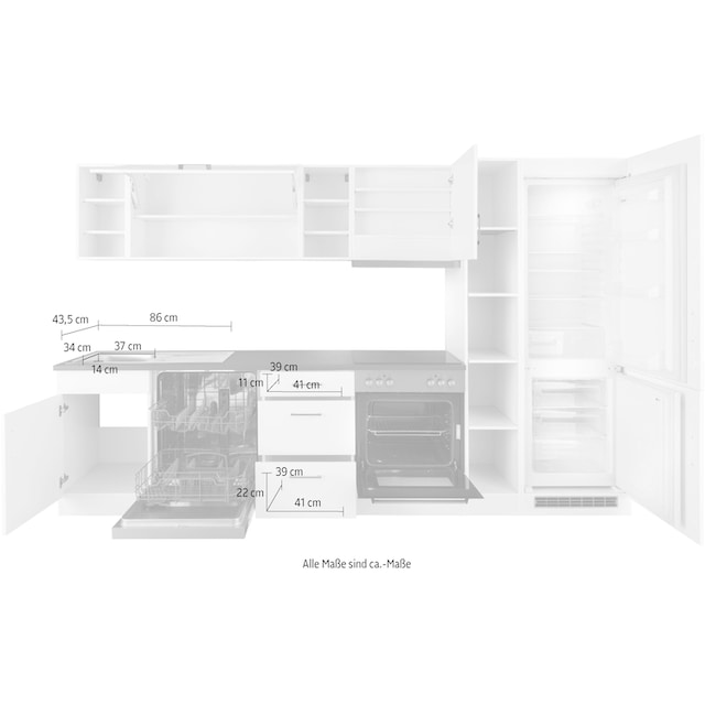 HELD MÖBEL Küchenzeile »Paris«, mit E-Geräten, Breite 310 cm, mit großer  Kühl-Gefrierkombination online bei OTTO