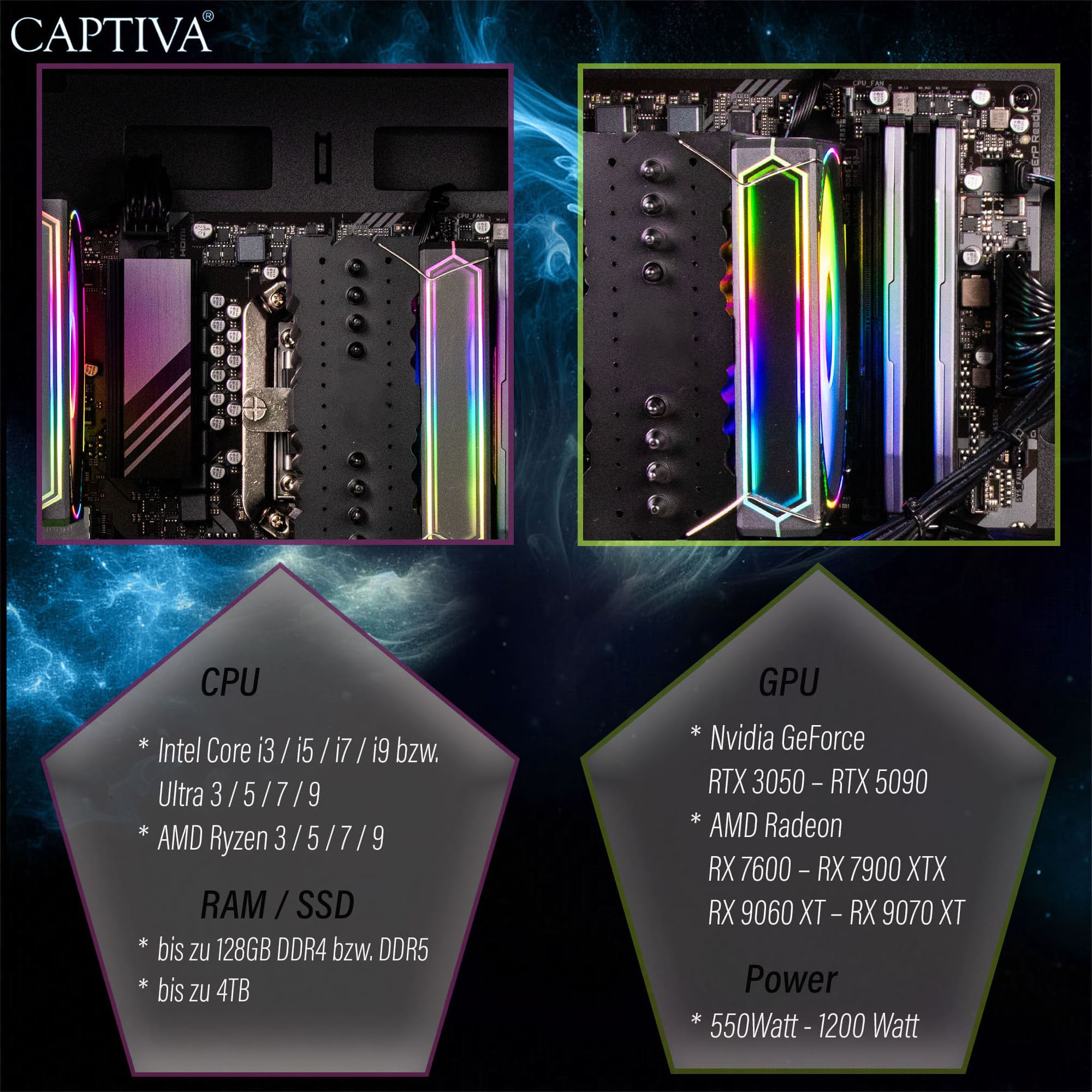 CAPTIVA Gaming-PC-Komplettsystem »Advanced Gaming I95-481 TFT Bundle« 68,6 ″ Intel® Core i9 Nvidia 32 GB RAM 1.000 GB SSD