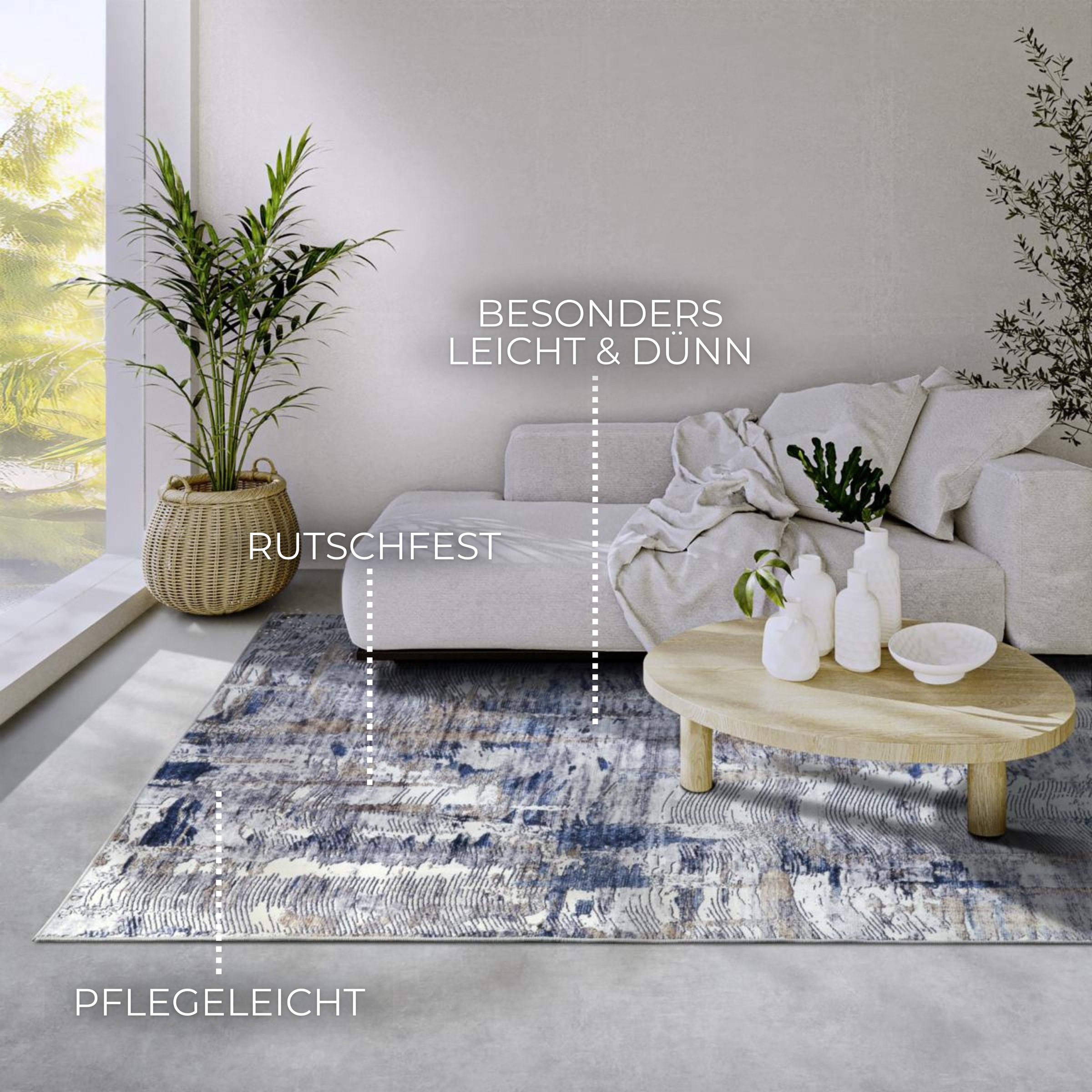 ELLE DECORATION Teppich »Malard«, rechteckig, 5 mm Höhe, Kurzflor, Anti Rutsch, Vintage, Modern, Wohnzimmer, Flur