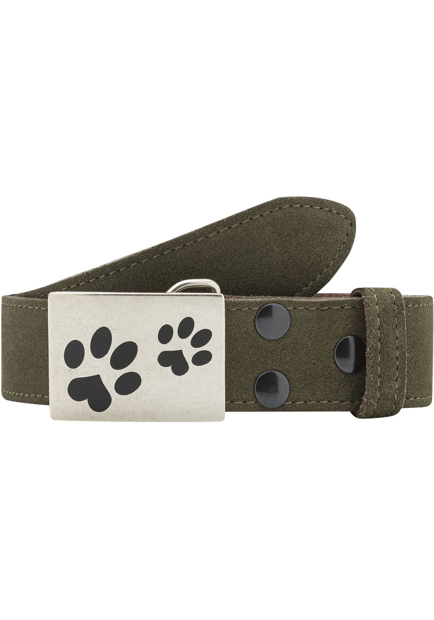 Rettungsring Gürtel Herren Ledergürtel mit austauschbarer Schließe »Pfote Silber« in grün, Größe 85