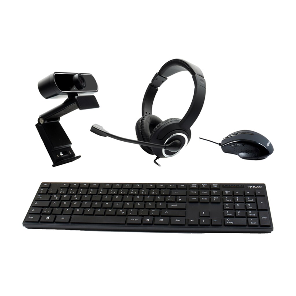 Hyrican Eingabegeräte-Set »Hyrican ST-SKB698/ST-OPM126/CAM DW1/ST-GH577, Home-Office-Set«, (Office-Set bestehend aus Tastatur,Maus,Webcam & Headset(kabelgebunden), Office-Set bestehend aus Tastatur, Maus, Webcam & Headset