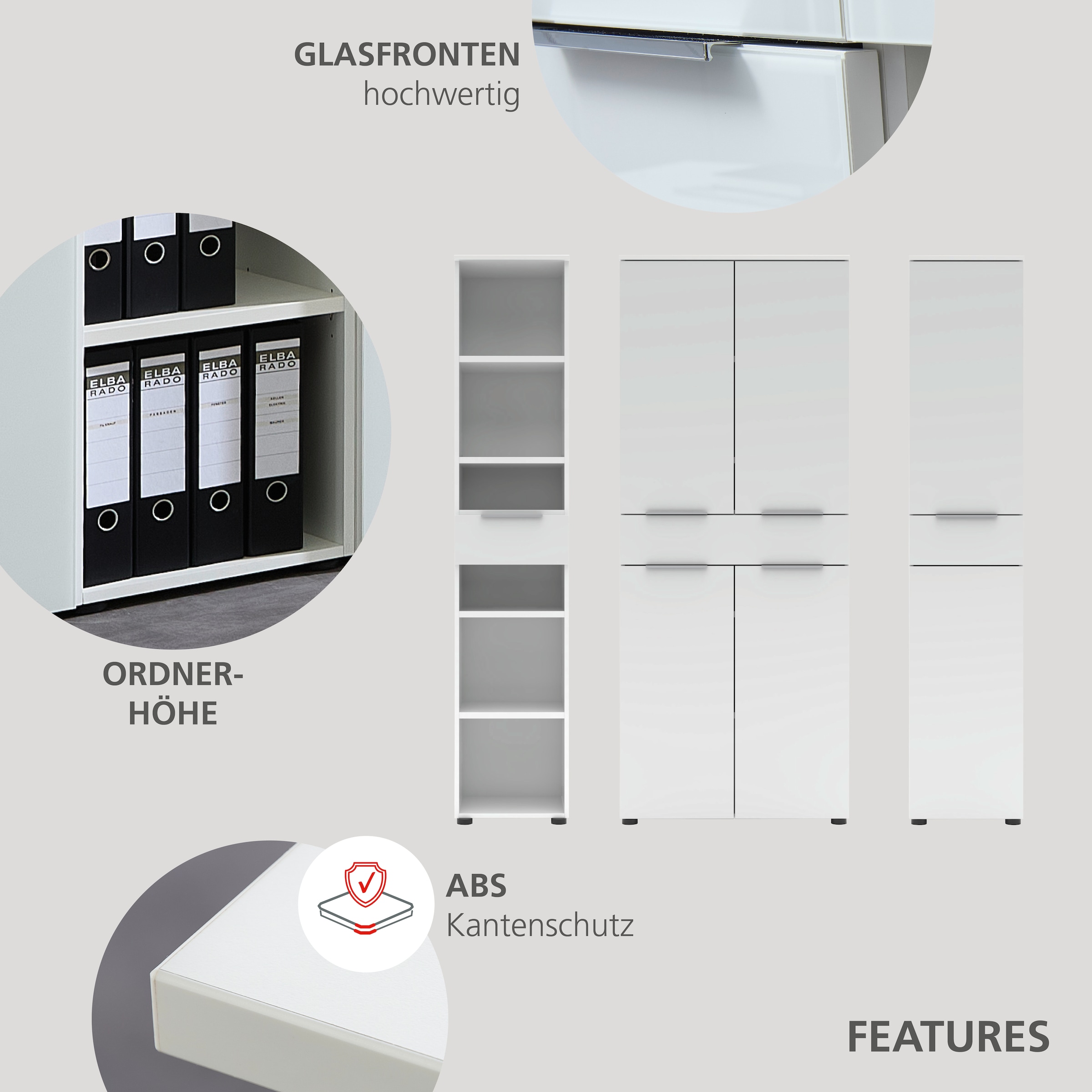 Innostyle Aktenregal »Büroregal Santorin, 40x 198x 38 cm (B/H/T)« 1 Stk. tlg. 1 Schubkasten, 6 offene Fächer, Softclose, Metallgriff