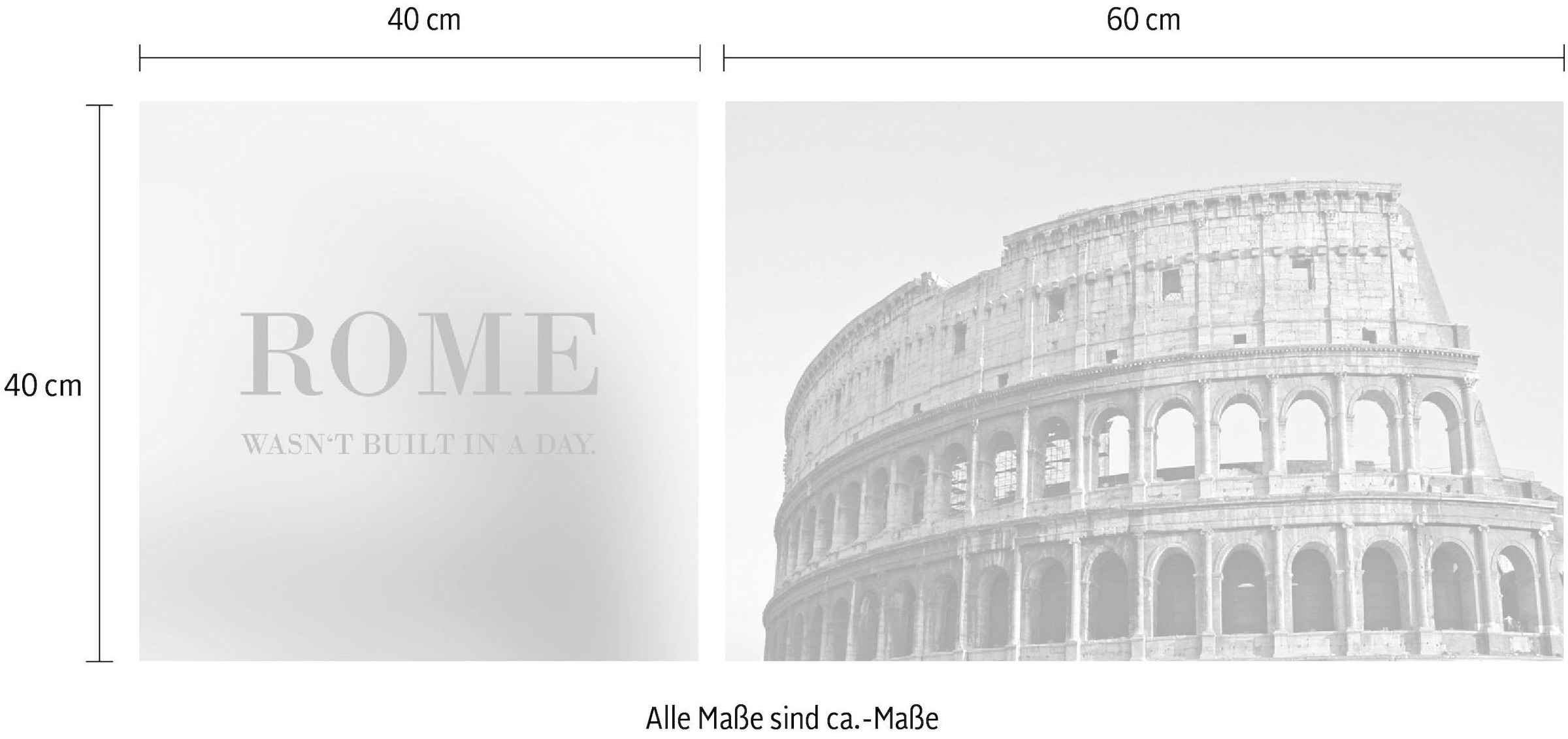 queence Leinwandbild »Rome«, Foto-Romantisch-Kunst-Modern-Spa-Spa Bilder-Sprüche-Sprüche & Texte-Schriftzug-Schriftzüge-Italien-Rom, (Set), Premium-Leinwandstoff, Handarbeit aus Deutschland, Spruch, 2er Set