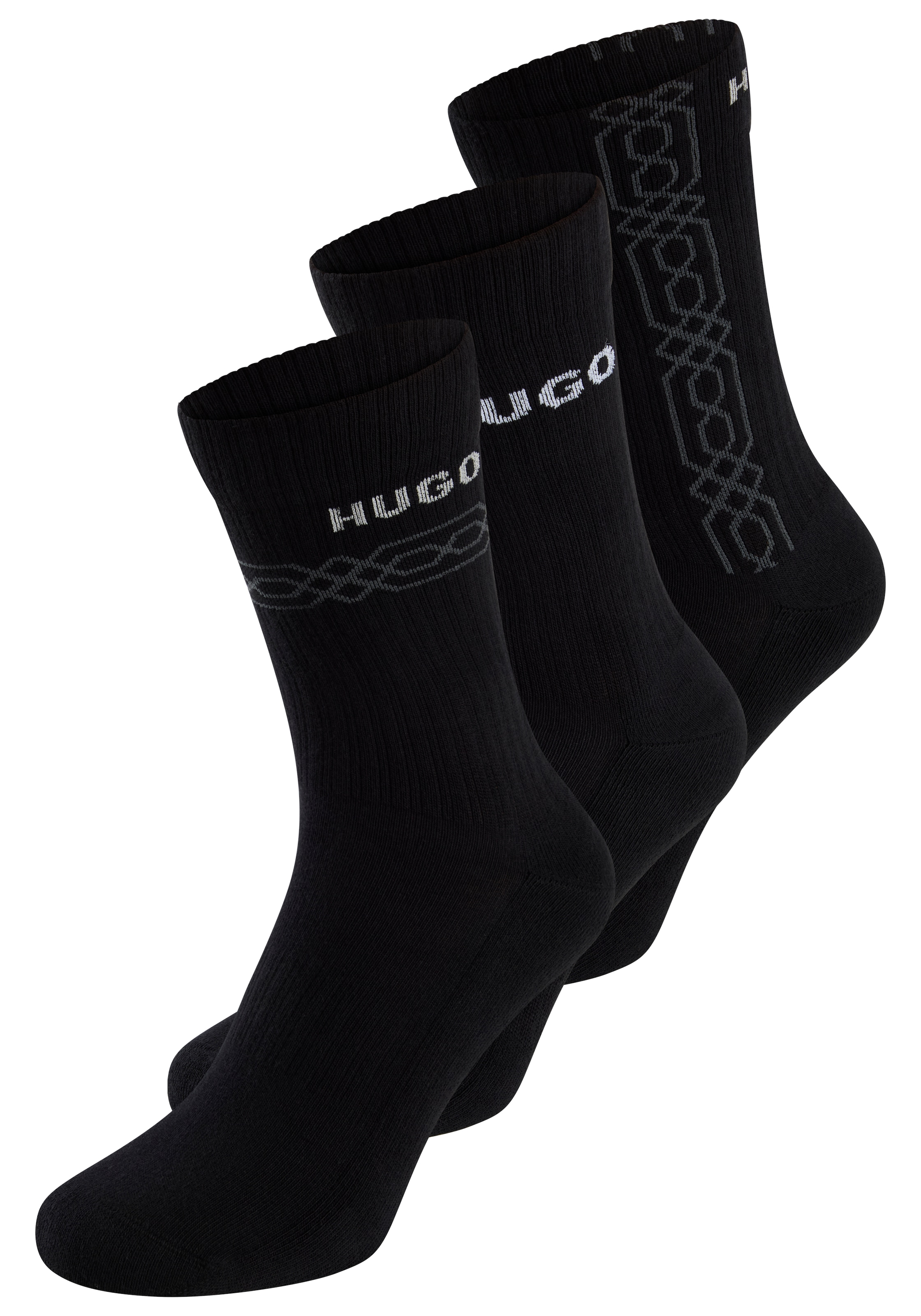 HUGO Underwear Kurzsocken, (Packung, 3 Paar, 3er), Logoschriftzug, grafisches Muster