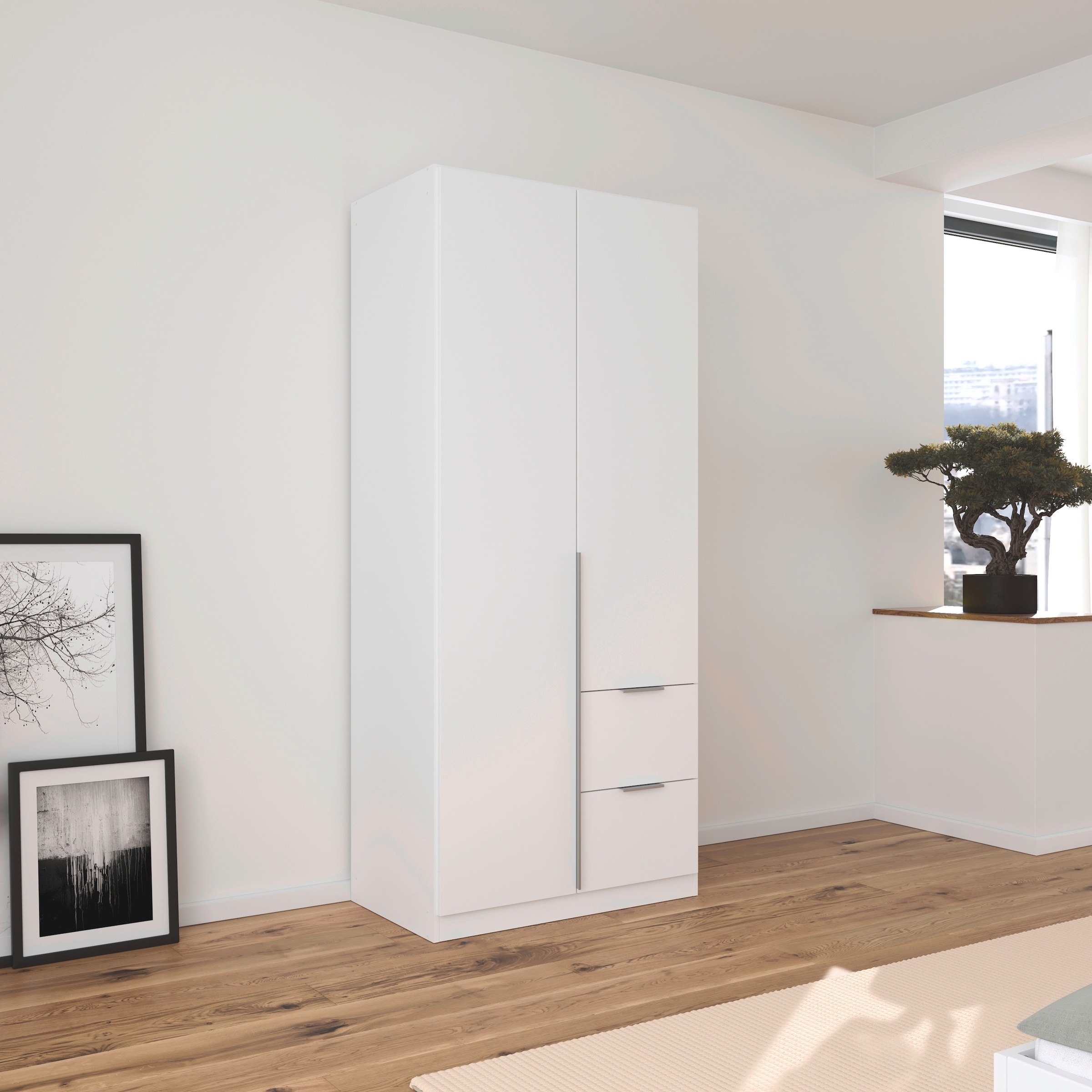 rauch Drehtürenschrank »Kleiderschrank Schrank Garderobe AGORDO mit Dekor- oder Hochglanzfront« in zwei Griff-Farben, Breiten 91-360 cm,  mit Außenschubkästen, in 7 Breiten und 2 Höhen MADE IN GERMANY