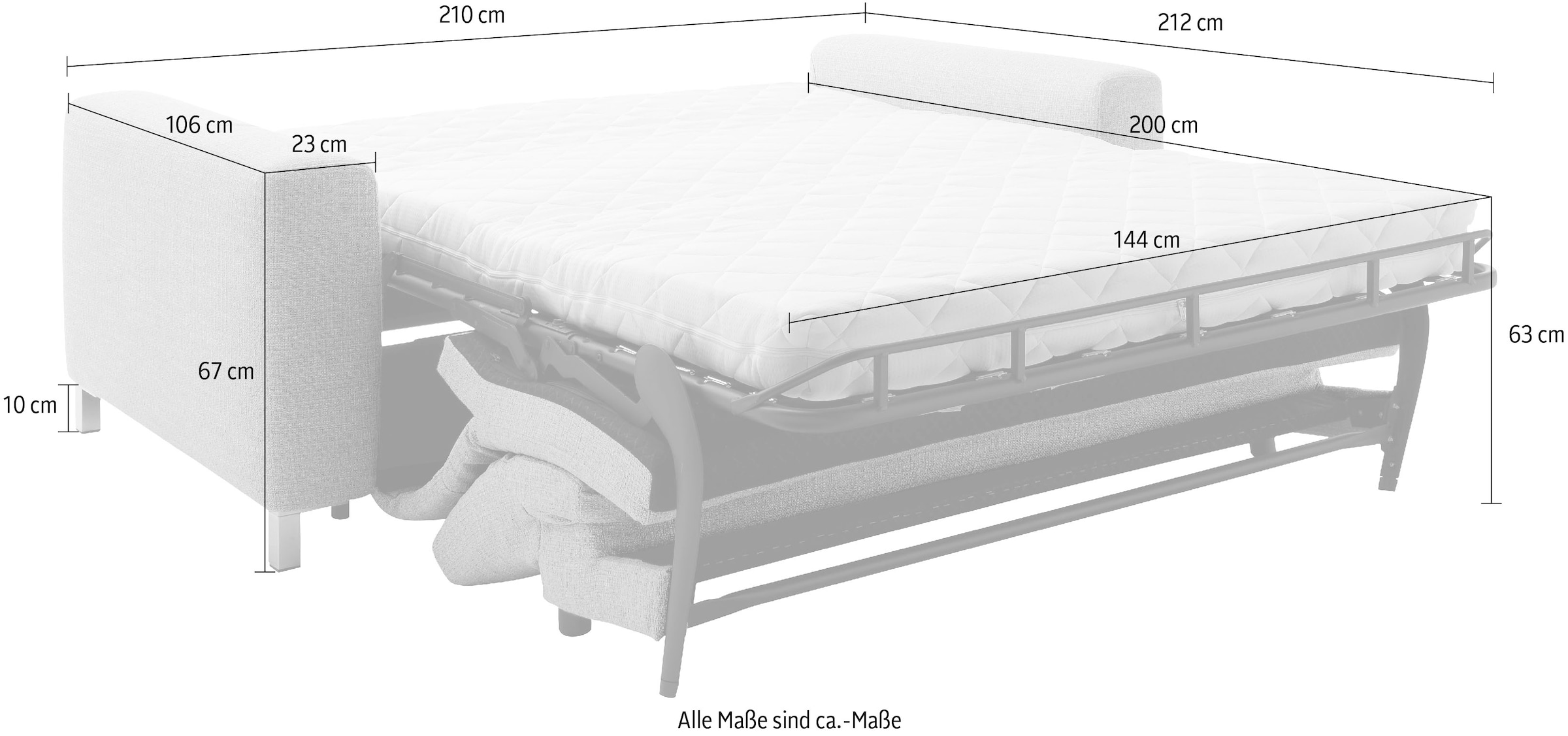 Places of Style Schlafsofa »Quarto für Dauerschläfer geeignet durch hochwertigen Faltbeschlag«, 3 Breiten und 3 Matratzenausführungen, belastbar zwischen 200-.270kg