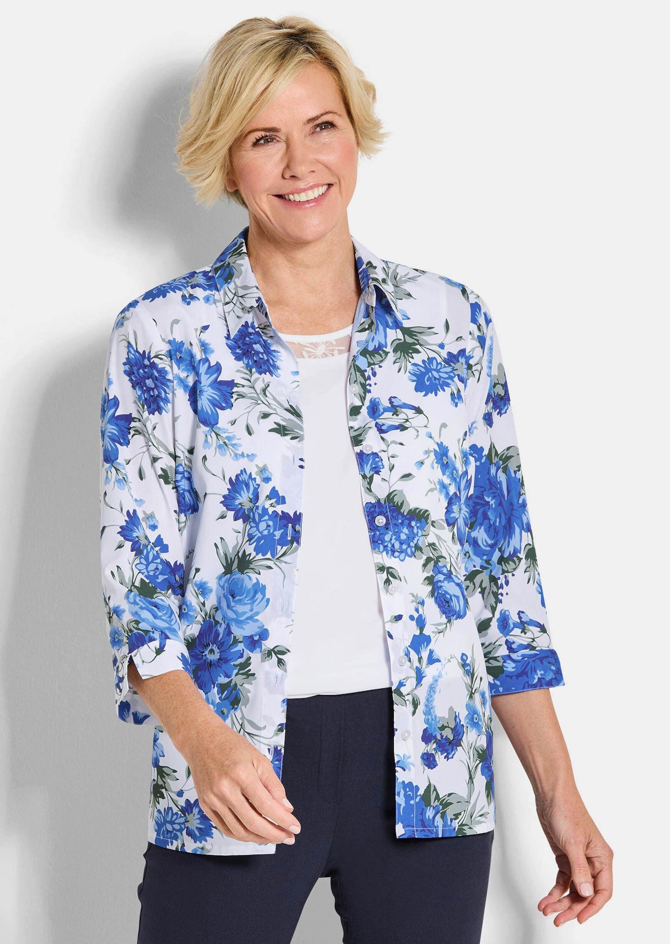 GOLDNER Klassische Bluse »Kurzgröße Hemdbluse mit Spitzenshirt« Spitzeneinsatz