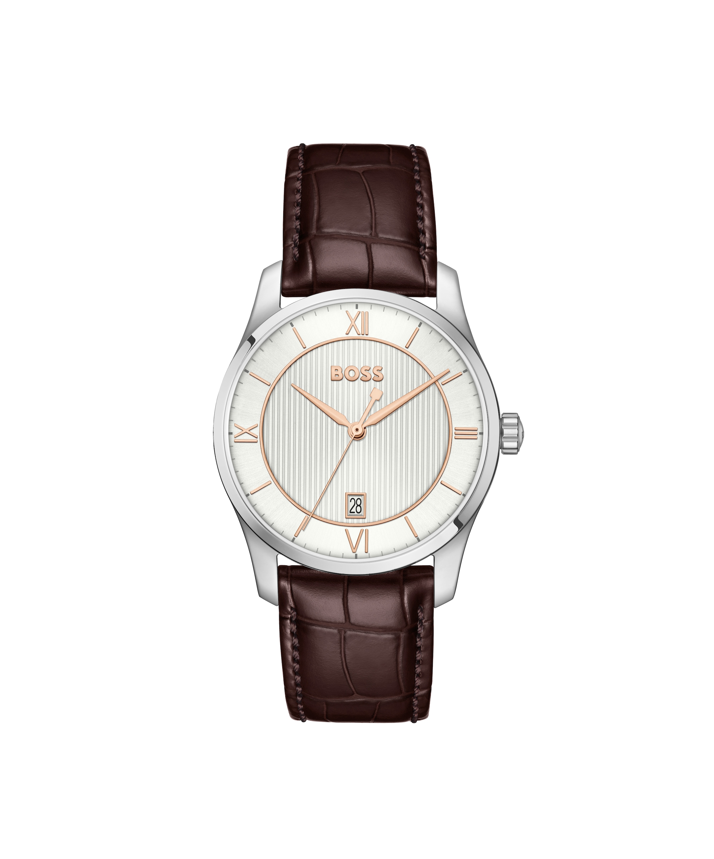 BOSS Quarzuhr »PRINCIPLE« Armbanduhr, Damenuhr, Herrenuhr, Lederarmband, analog, Tag